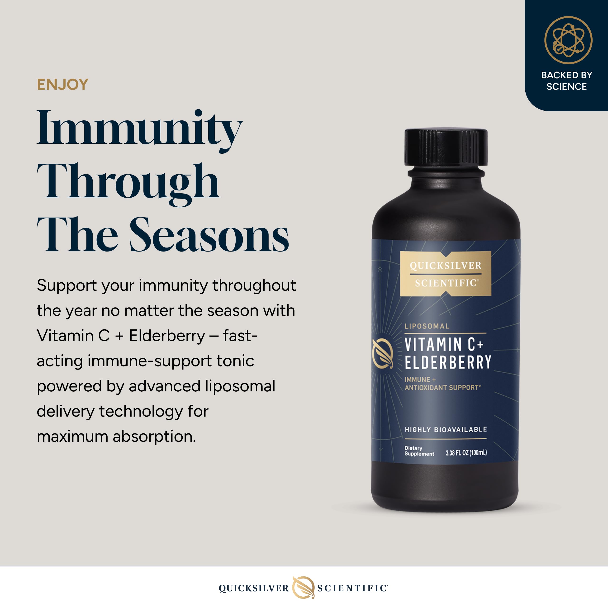 Quicksilver Scientific Liposomal Vitamin C + Sureau Noir – étiquette, indications claires