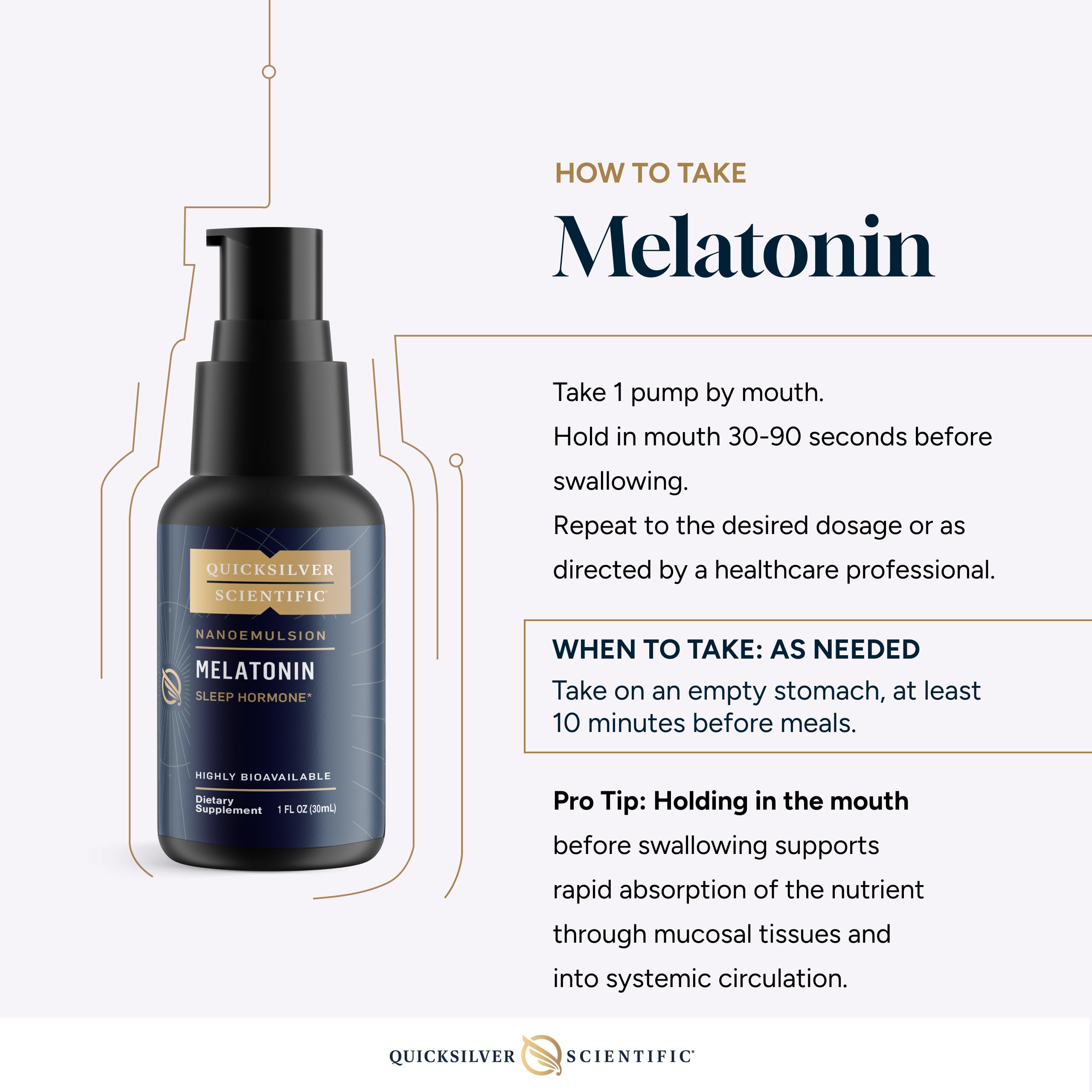 Quicksilver Scientific Mélatonine Liposomale, dose unique pour soutien circadien adultes.