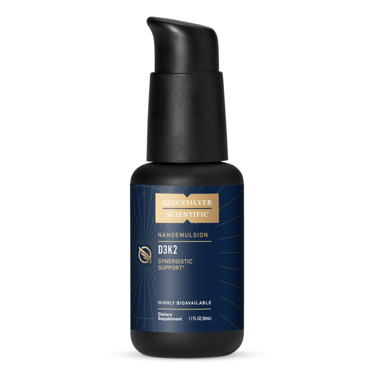 Quicksilver Scientific nanoémulsion D3K2 en bouteille, absorption rapide potentielle.
