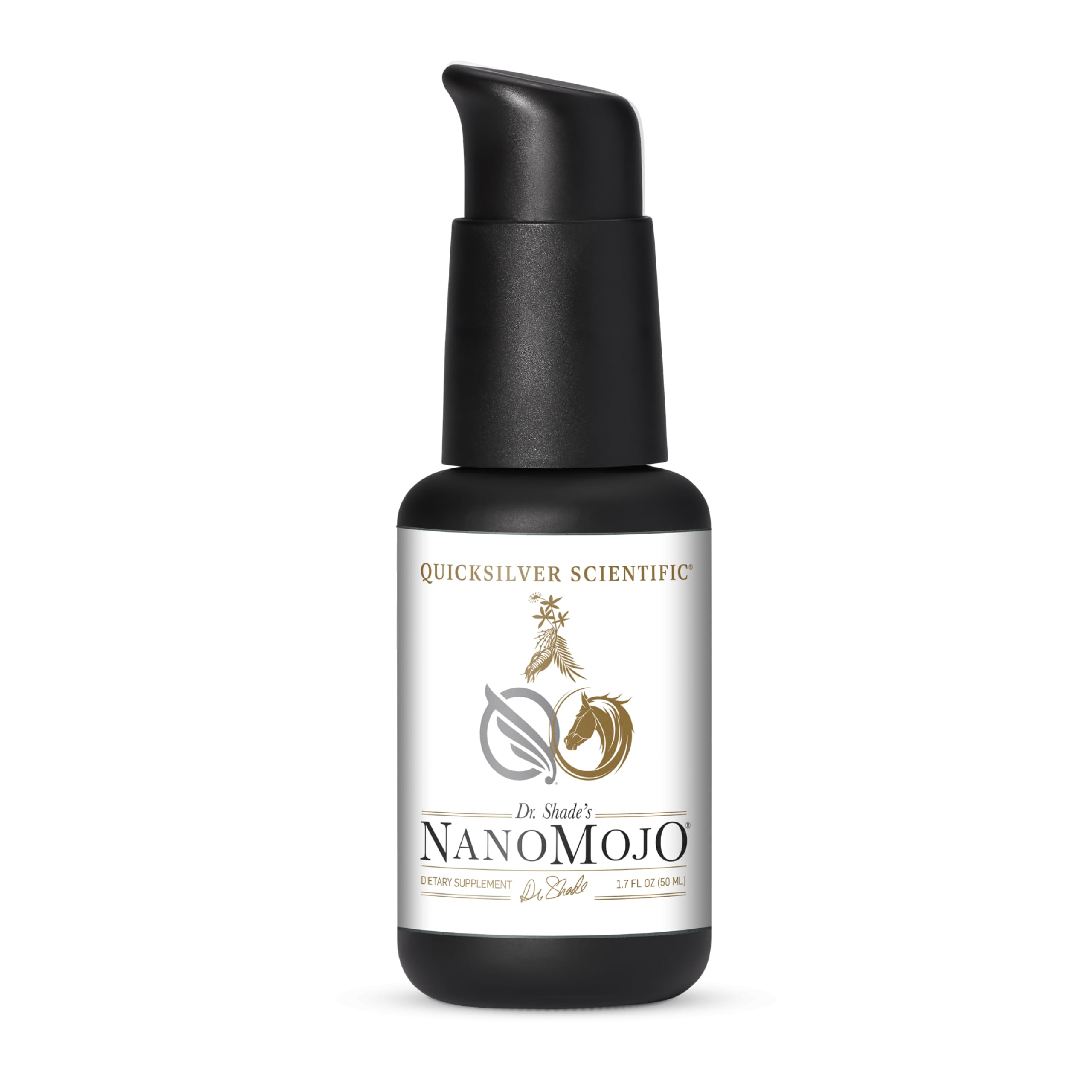 Quicksilver Scientific NanoMojo montre sa bouteille en illustration et sa formulation liposomale.