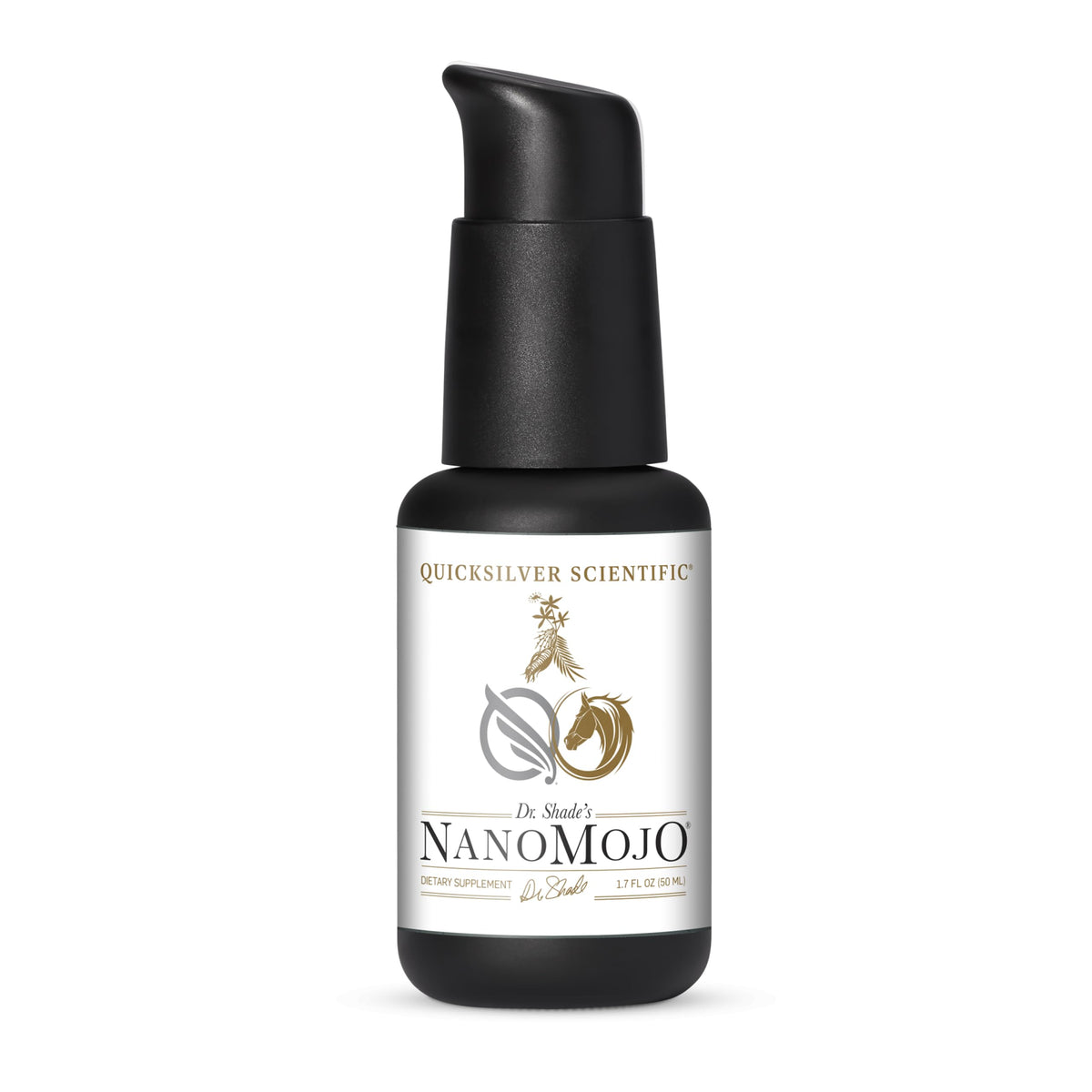 Quicksilver Scientific NanoMojo montre sa bouteille en illustration et sa formulation liposomale.