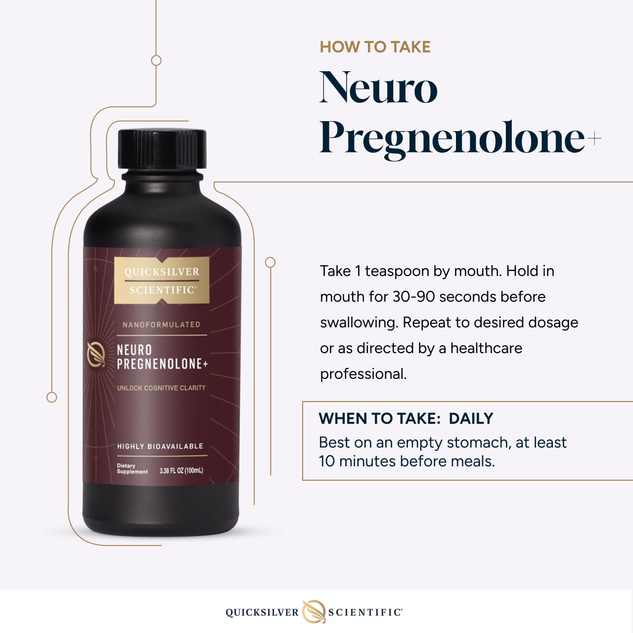Quicksilver Neuro Pregnenolone+ : routine quotidienne favorisant clarté et concentration.