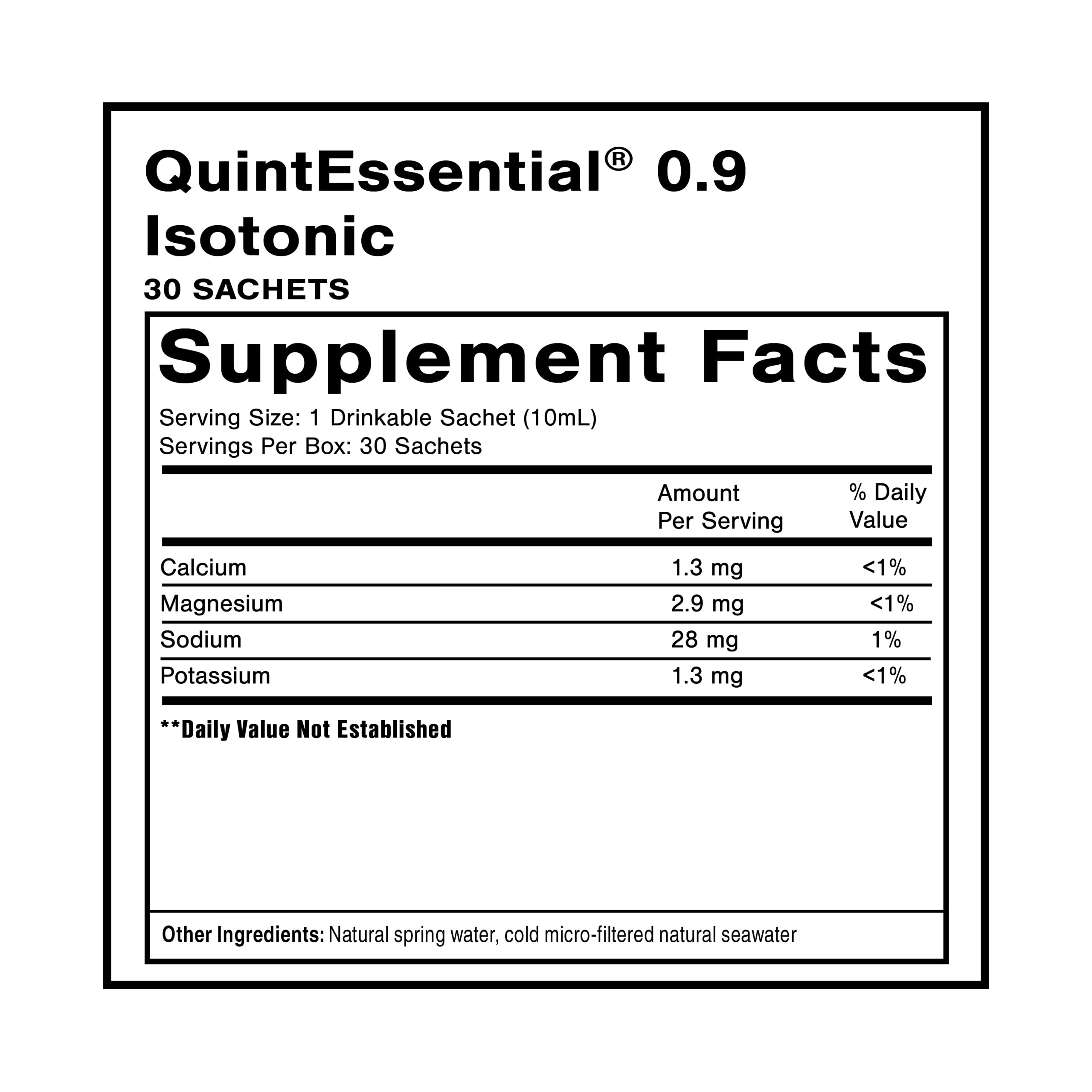 Quicksilver Scientific Quintessential 0.9 – eau marine isotonique pour rééquilibrer l'hydratation.