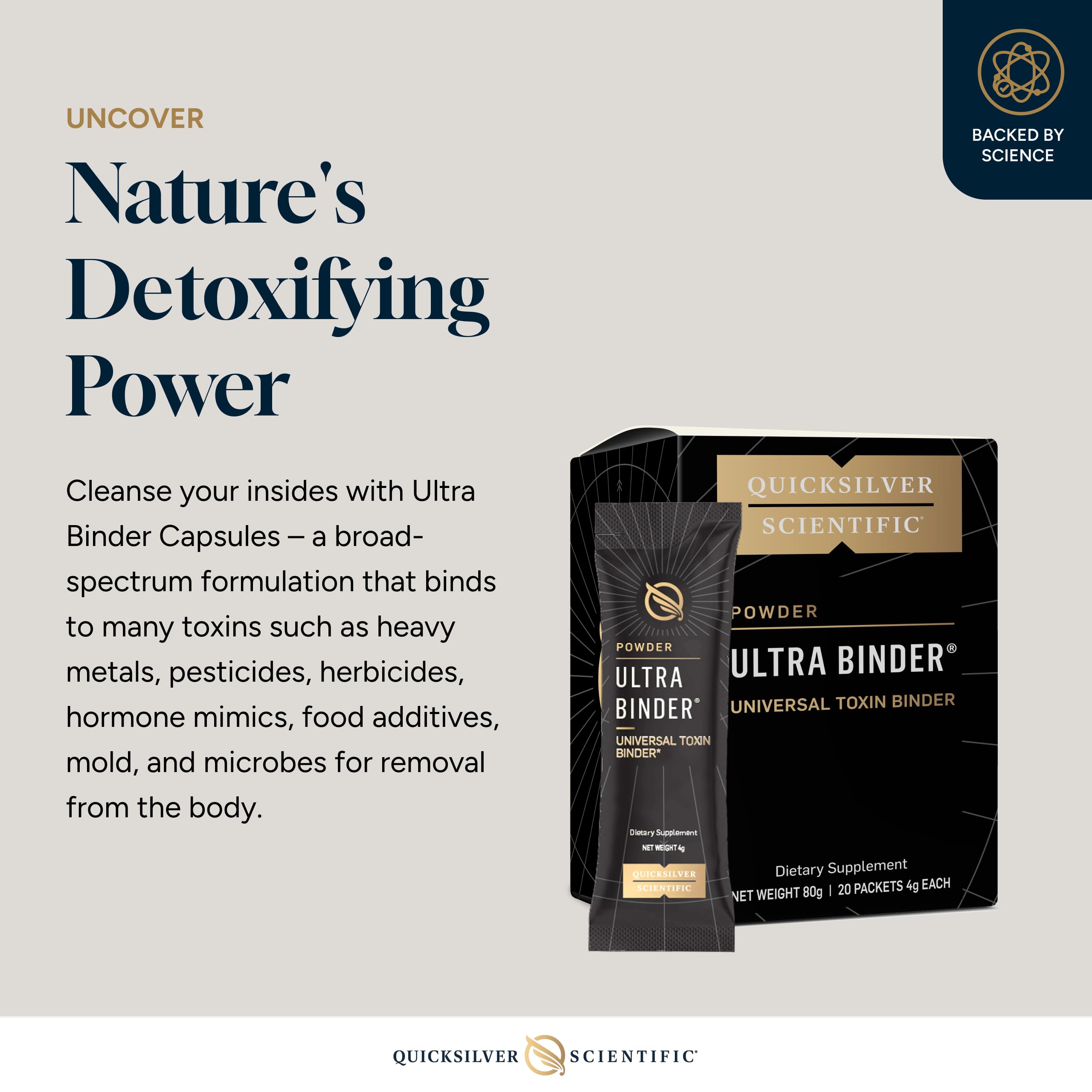 Quicksilver Scientific Ultra Binder – bentonite et chitosan: adsorption des toxines et LPS