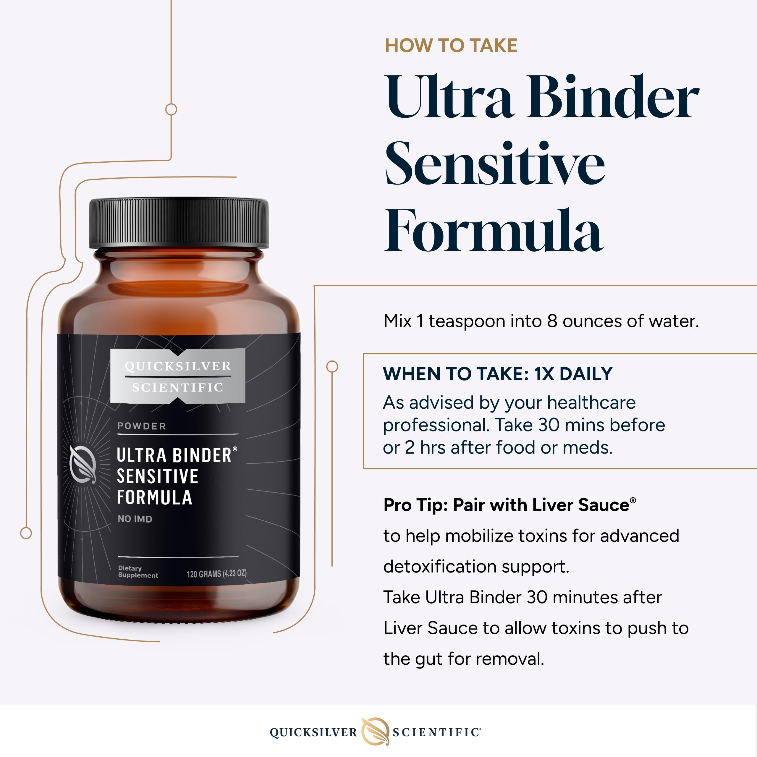 Quicksilver Scientific Ultra Binder Sensitive — emballage compact et portable pour voyager.