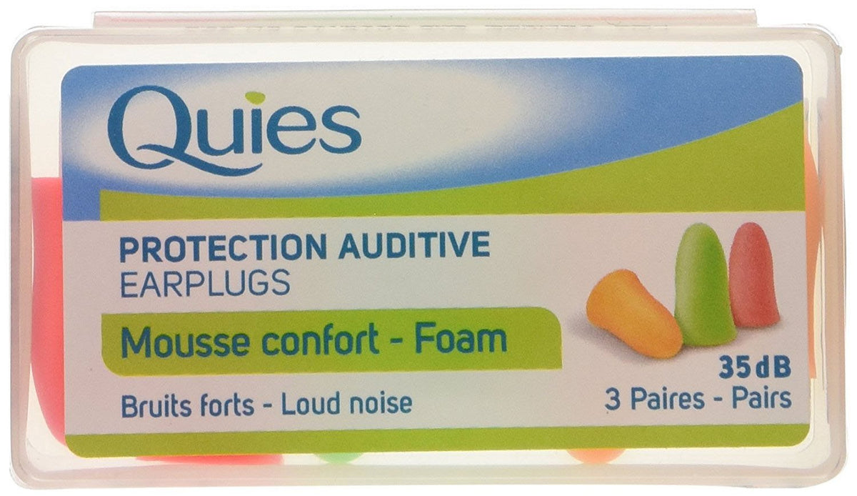 Bouchons Quies en mousse, emballage pack 3, prêt à l'emploi pour le voyage