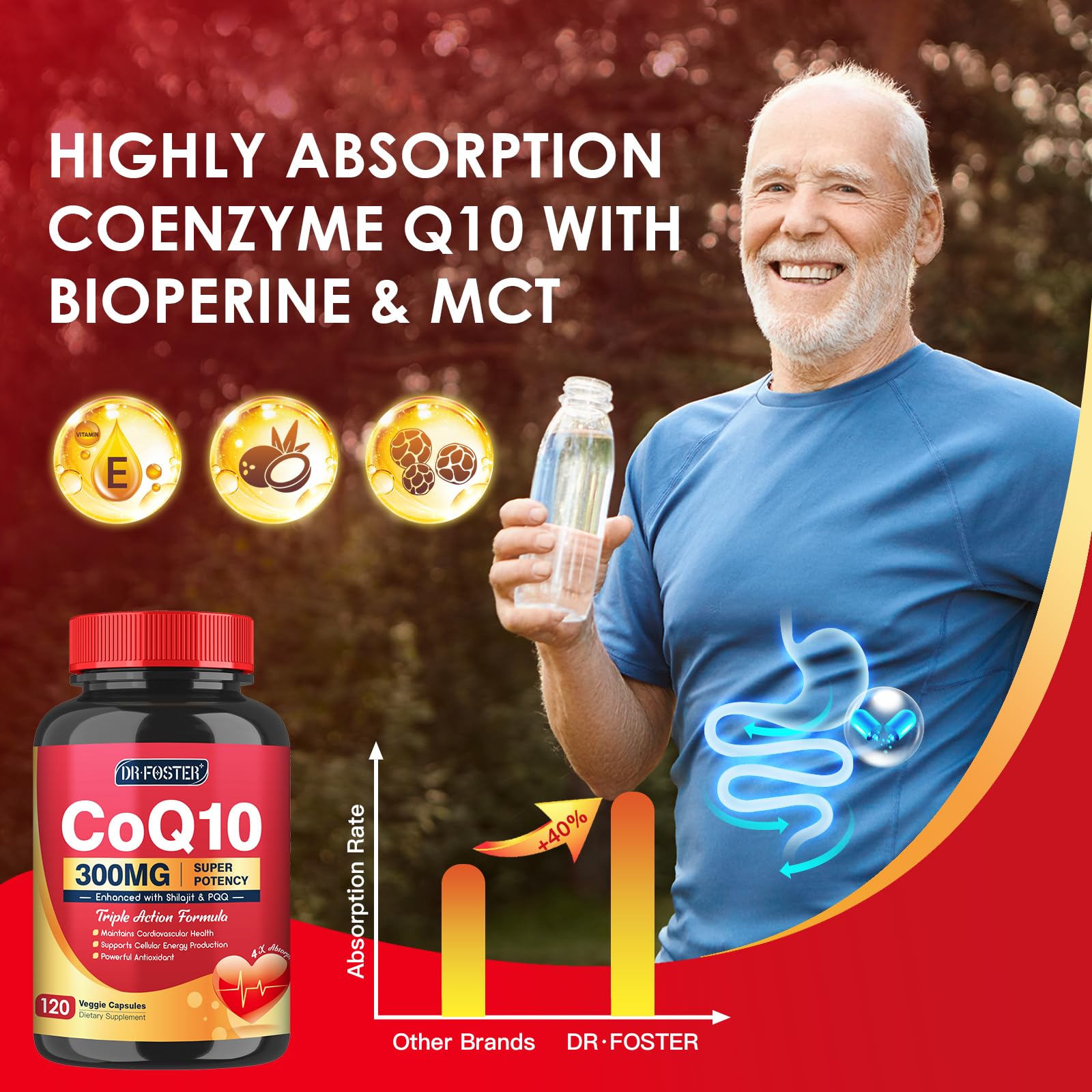 Quinovit Bioperine intégré, flacon et capsules, absorption améliorée supposée.