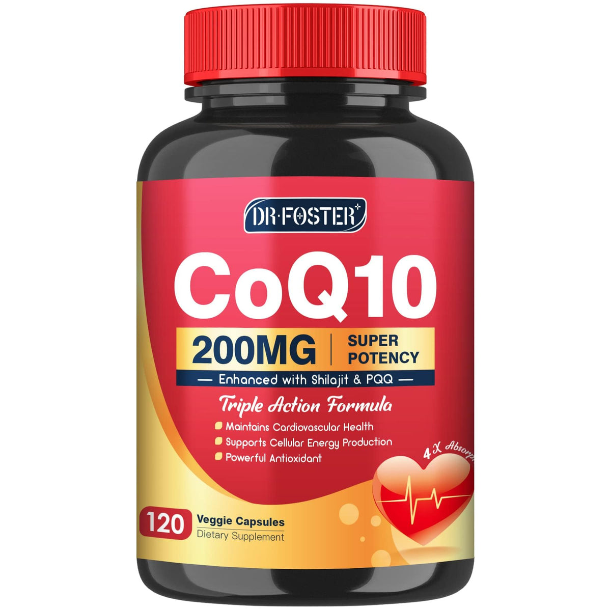 Quinovit CoQ10 200 mg en bouteille, soutien potentiel du cœur et énergie