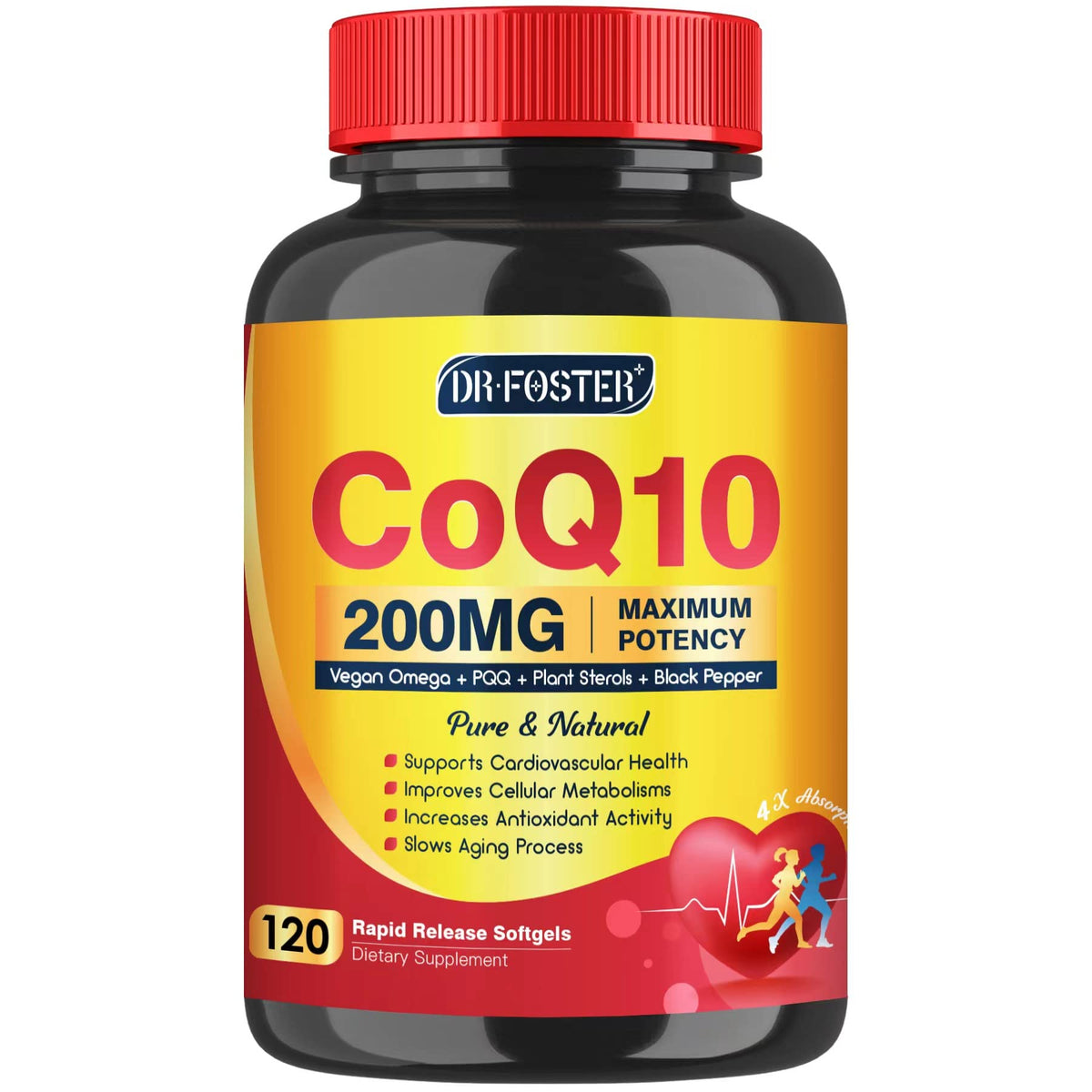Quinovit CoQ10 200 mg capsules molles, ingestion aisée et absorption efficace.