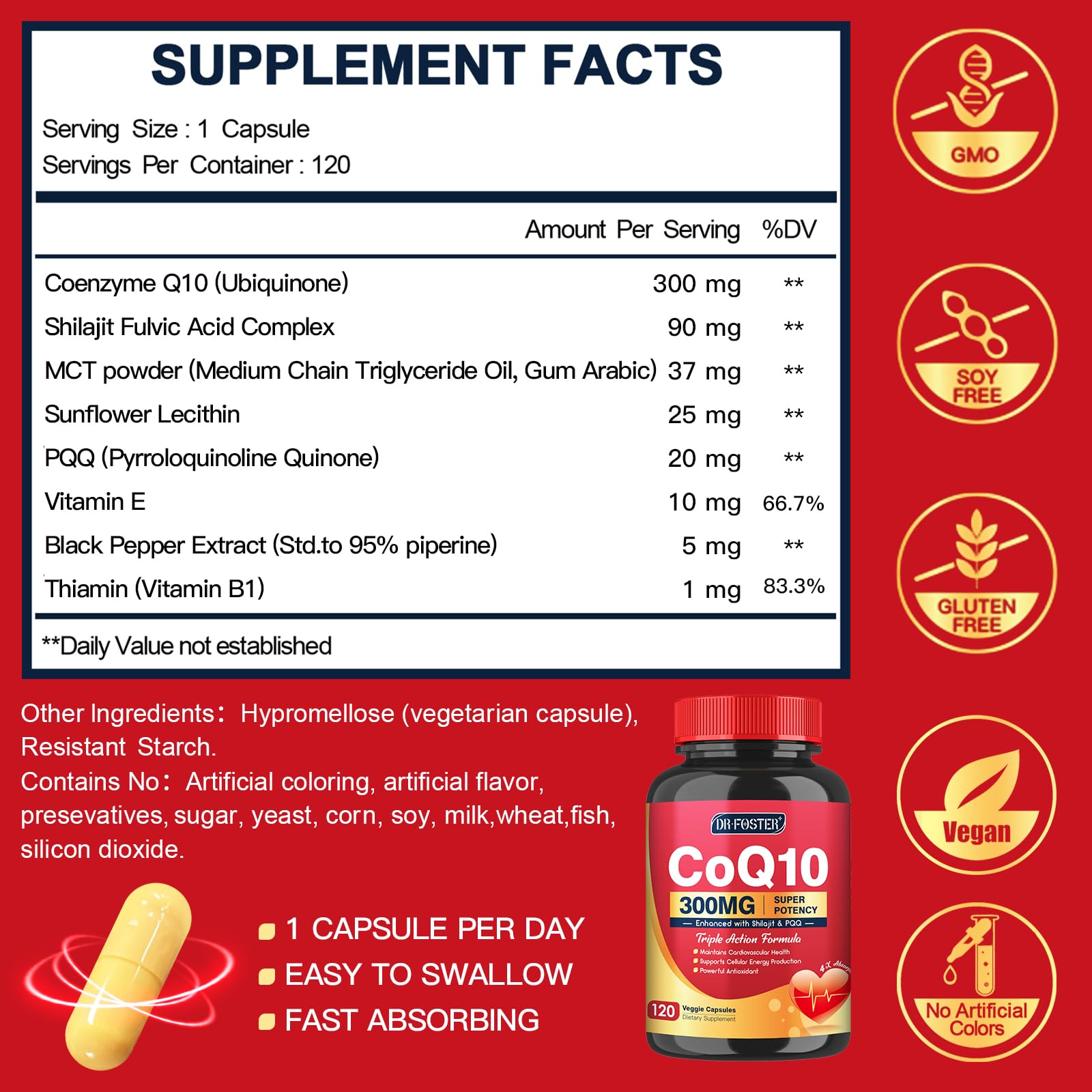 Quinovit CoQ10 en capsules, prise pratique pour l'énergie quotidienne potentielle.