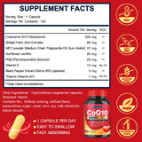 Quinovit CoQ10 en capsules, prise pratique pour l'énergie quotidienne potentielle.