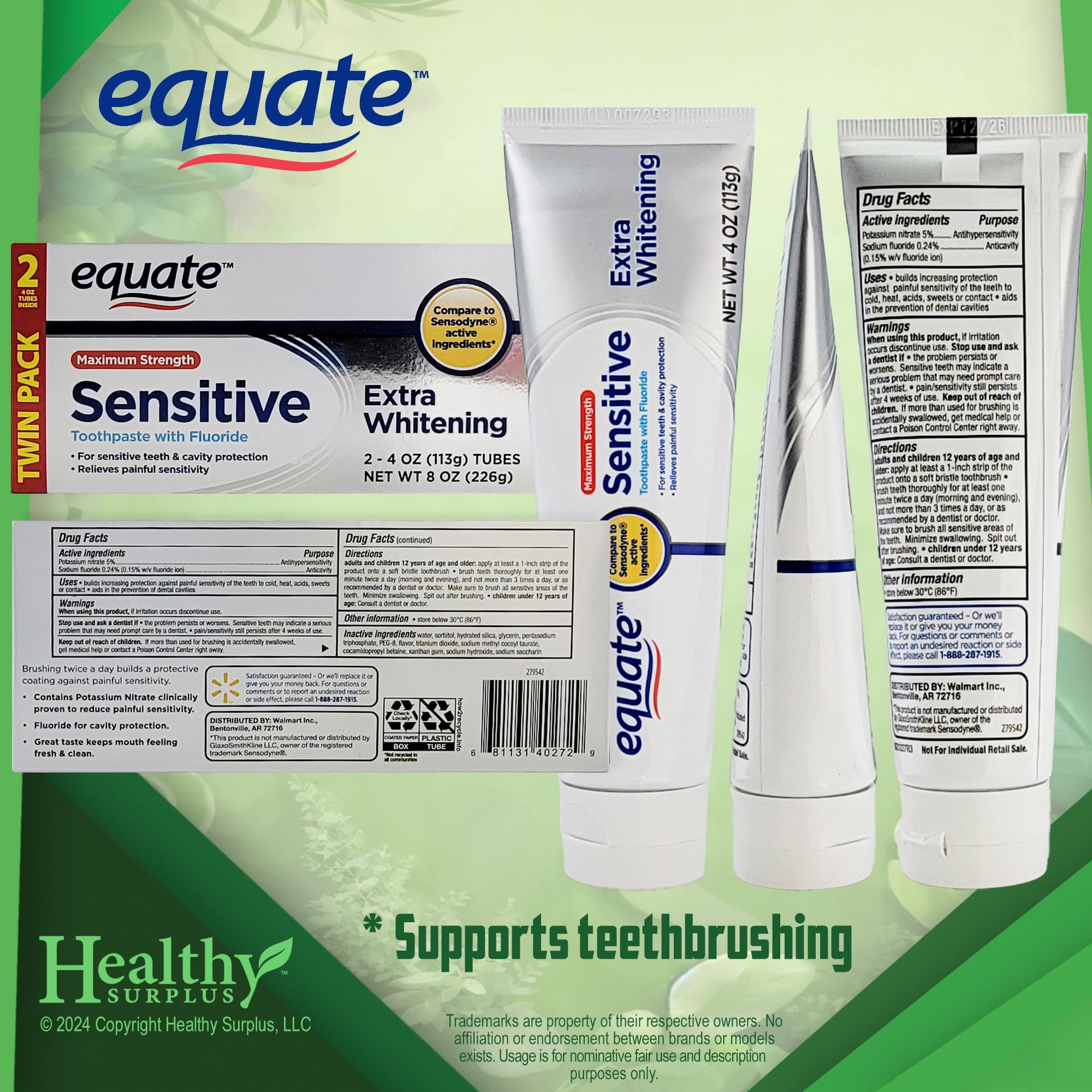 Quist Dental Equate dentifrice sensible et blanchiment en tube prêt pour le brossage