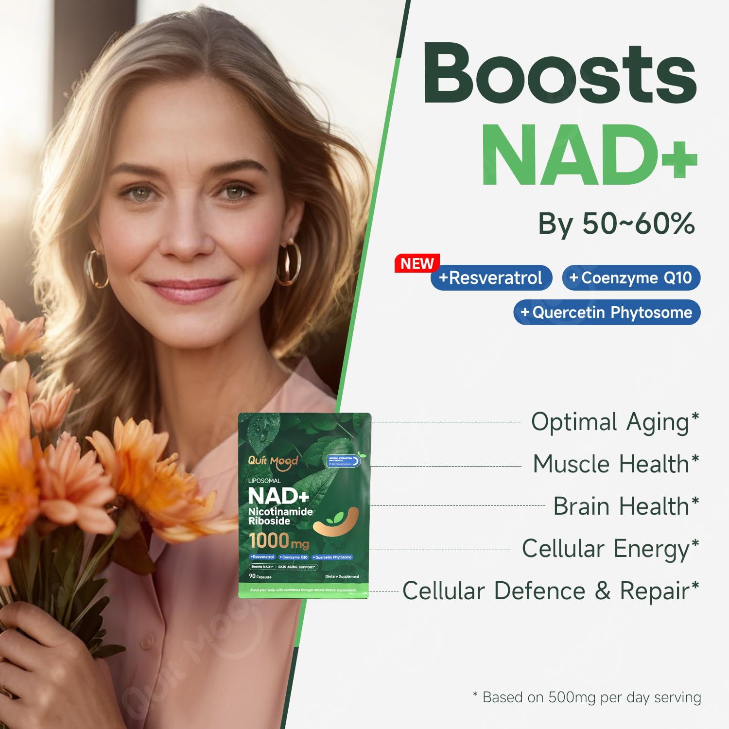 Quit mood Nicotinamide Riboside Complex – Résveratrol et quercétine : antioxydants pour la protection cellulaire.