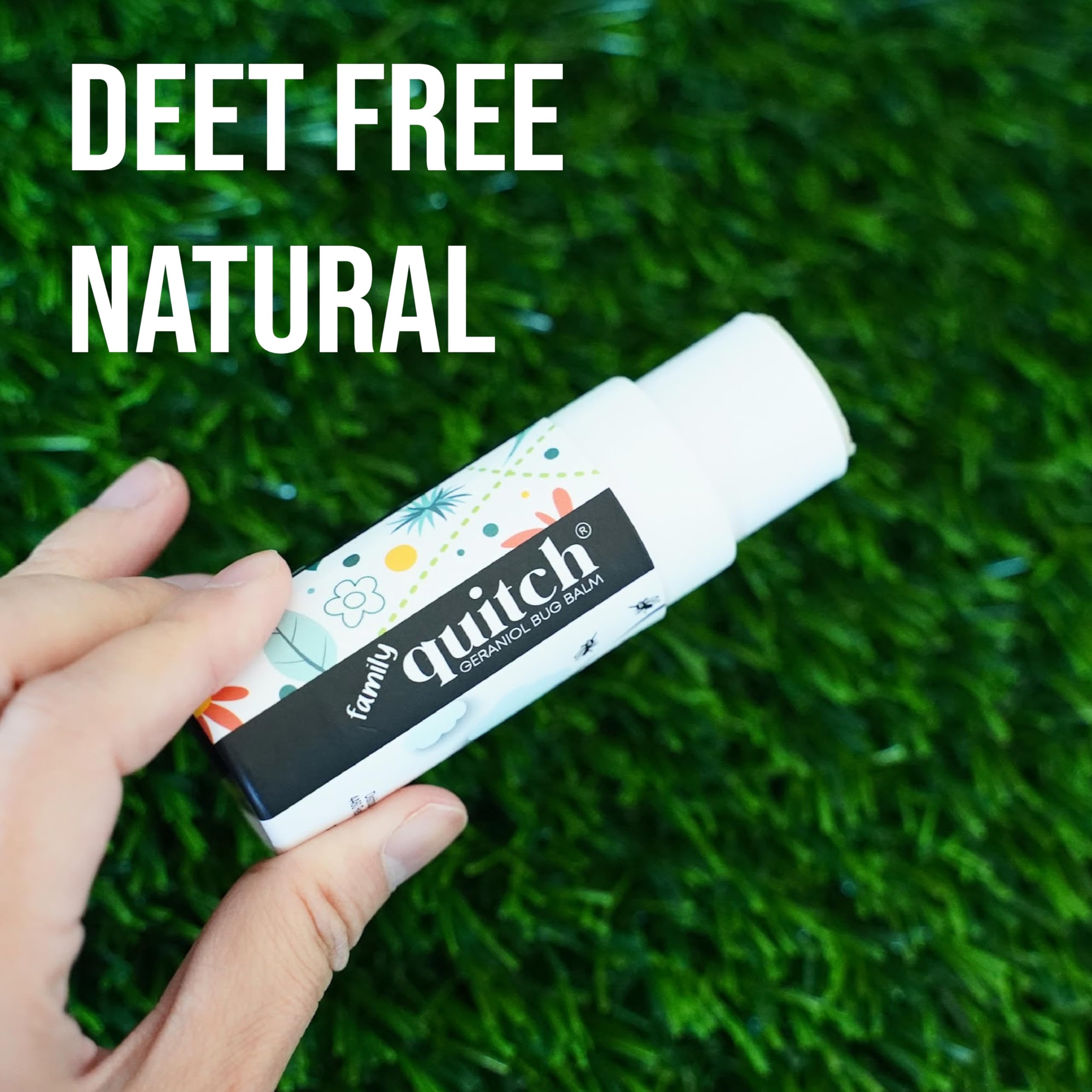 Packaging partiellement compostable de Quitch Geraniol Balm et respect environnemental.