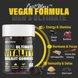 Gomme Quixiora Shilajit sous lumière douce, mise en valeur de l’aspect gélifié.