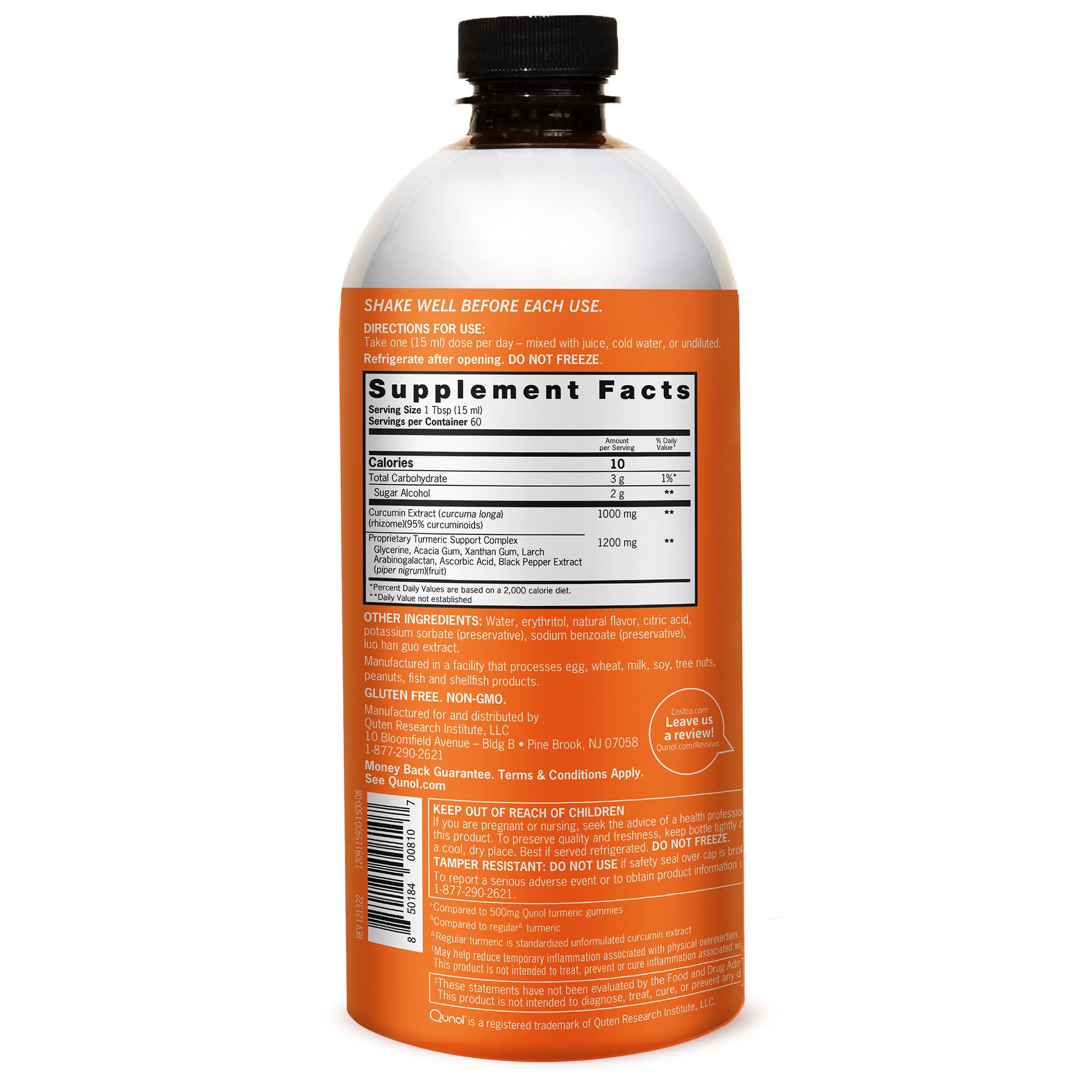 Qunol Liquide Curcuma – étiquette claire et flacon pratique pour l'usage quotidien.