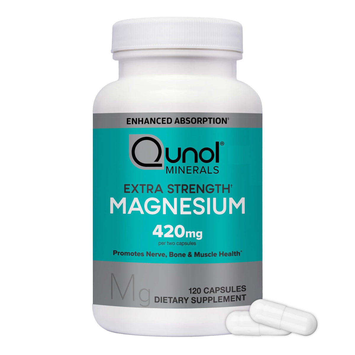 Qunol Magnésium Capsules emballage pratique avec 120 gélules.