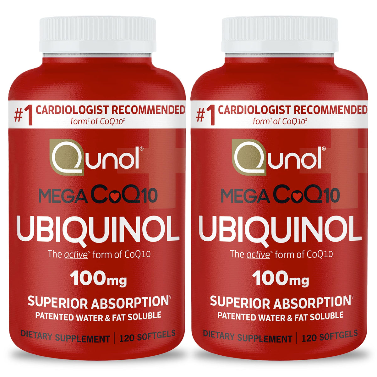 Qunol Mega Ubiquinol CoQ10 – bouteille, absorption potentiellement meilleure.