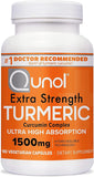 Qunol Turmeric Curcumin, bouteille de capsules, absorption élevée pour une utilisation quotidienne.