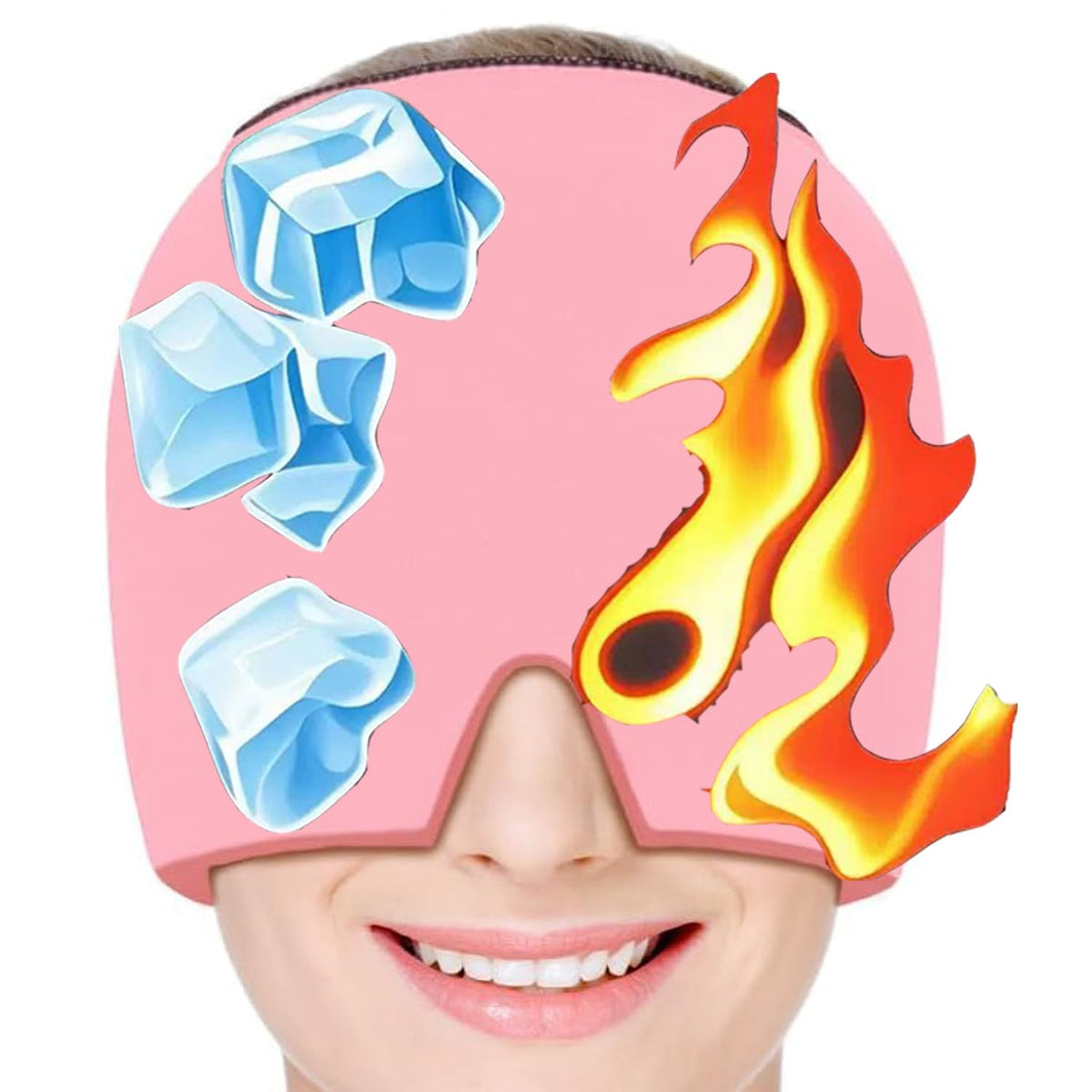 Casque migraine QUNPON rose avec couverture gel 360° pour le confort