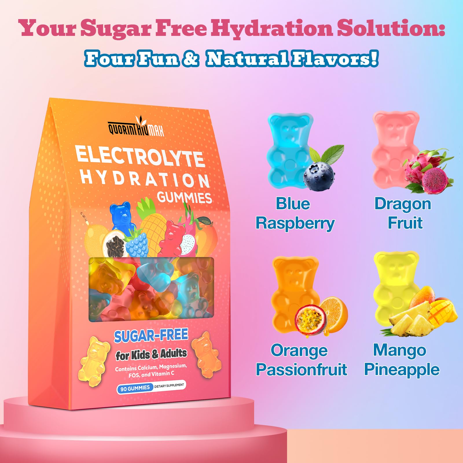 Gomme Quorinthiumax Électrolyte Mangue et Ananas, goût fruité et pratique.