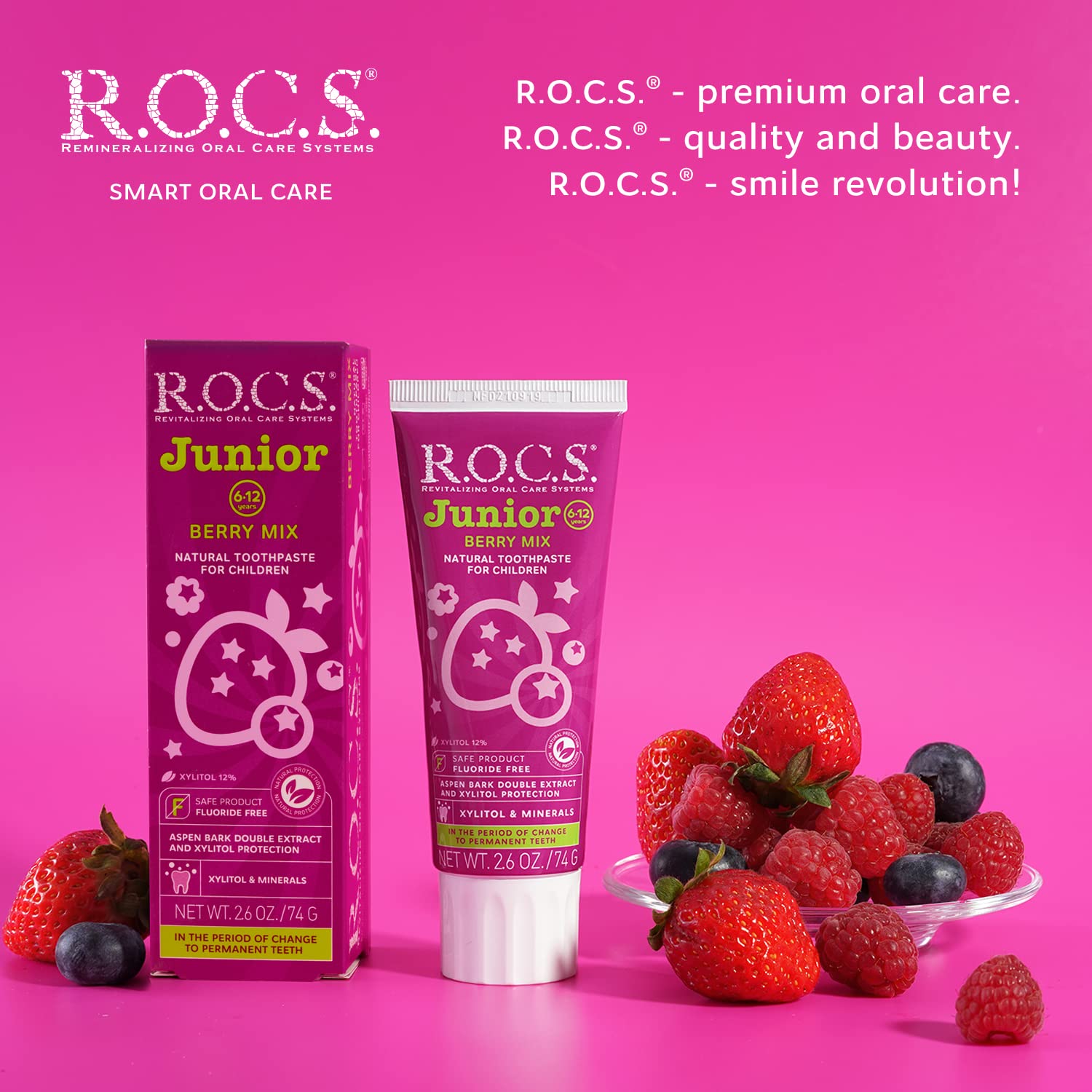 R.O.C.S. Junior dentifrice sans fluorure, tube sûr à avaler pour enfants