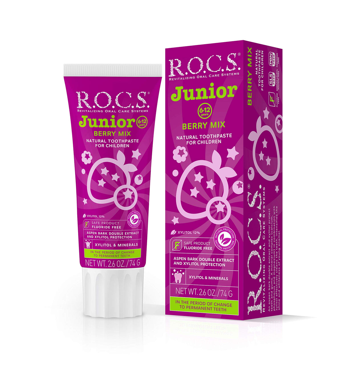 R.O.C.S. Junior dentifrice saveur mélange fruits rouges, tube agréable pour enfants