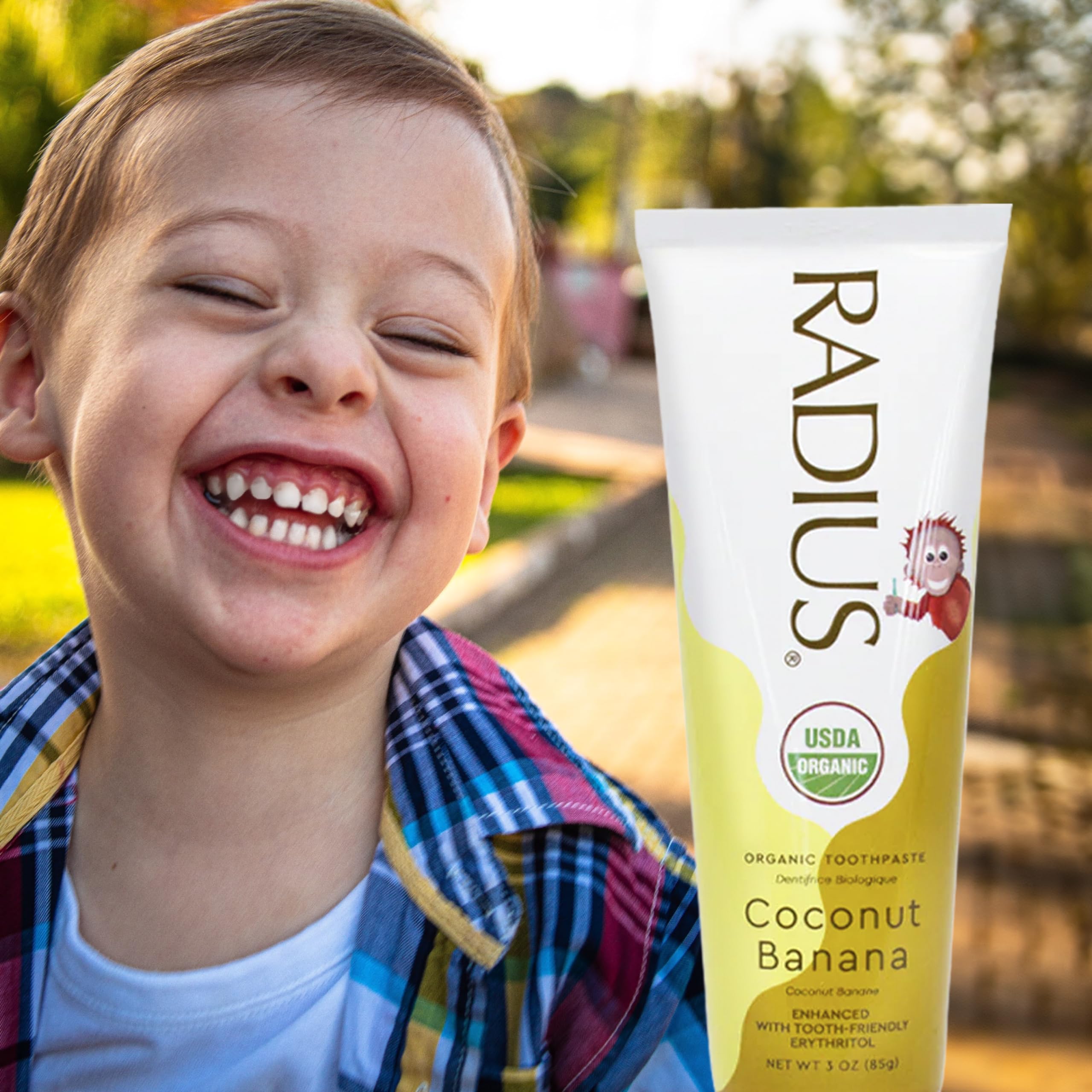 Certification cruelty-free Radius dentifrice enfant coco banane