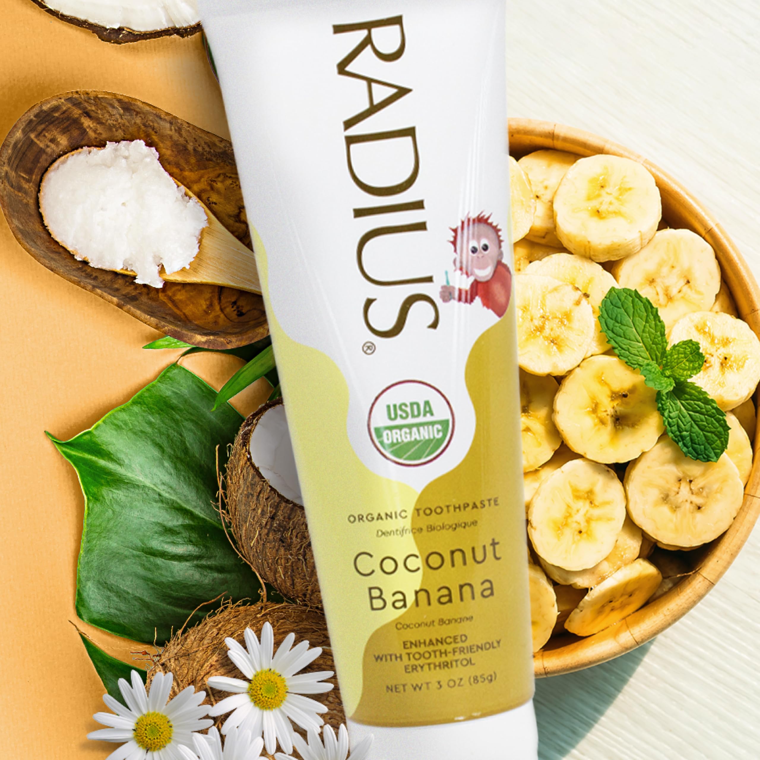 Sans fluor Radius dentifrice enfant coco banane, alternative sûre