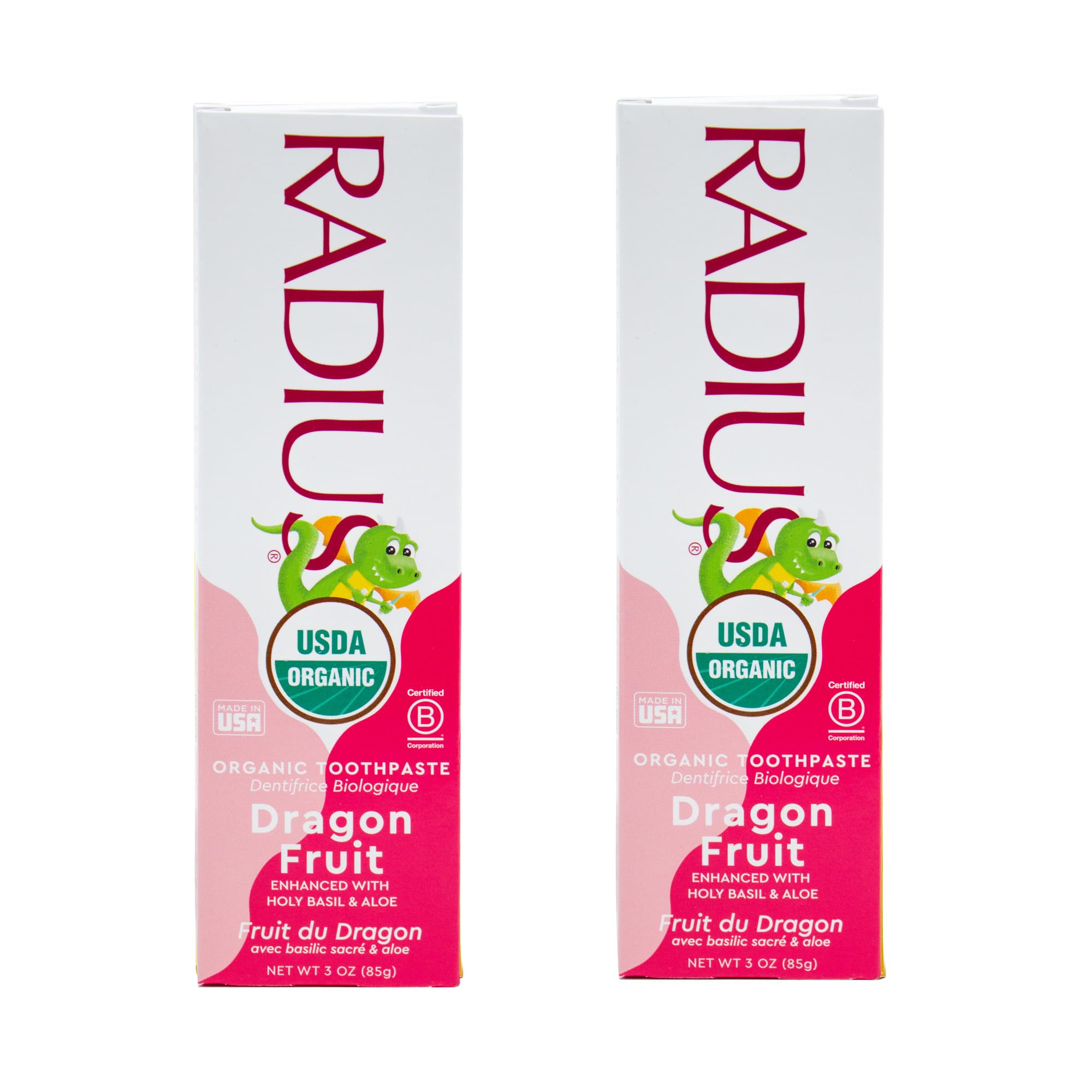 RADIUS dentifrice pour enfants, fruit du dragon, tube 3 oz prêt à l'emploi pour le brossage.