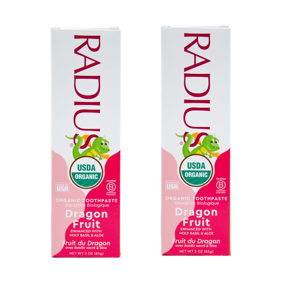 RADIUS dentifrice pour enfants, fruit du dragon, tube 3 oz prêt à l'emploi pour le brossage.