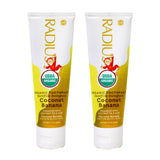 RADIUS dentifrice enfant coco-banane, tube ouvert, mousse douce et fraîche