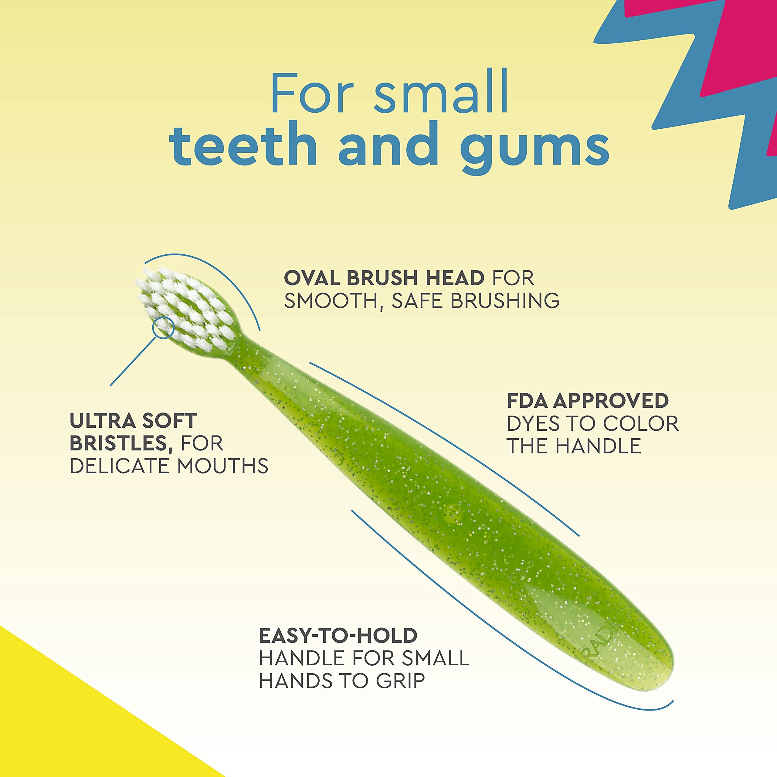 Totz Radius avec poils extra-doux pour bouches fragiles et nettoyage délicat.