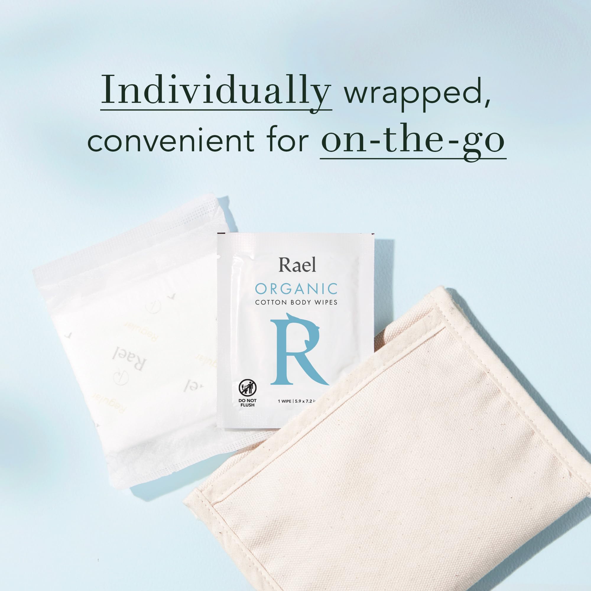 Lingettes Rael en coton biologique — pratique en voyage et en déplacement.