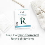 Lingettes Rael en coton biologique — usage quotidien doux et sûr.