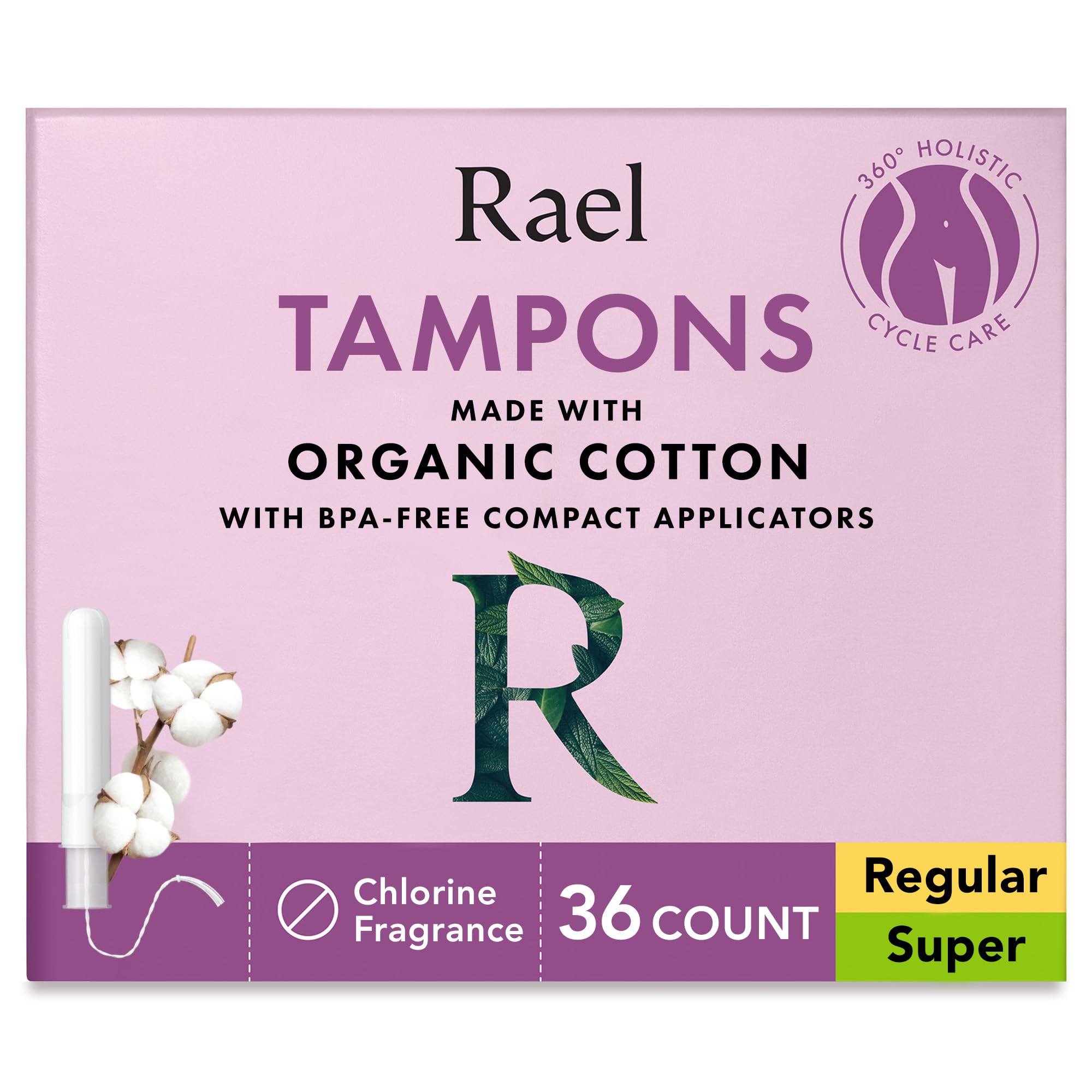Rael tampons avec applicateur compact, insertion fluide et discrète.