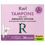 Rael tampons avec applicateur compact, insertion fluide et discrète.