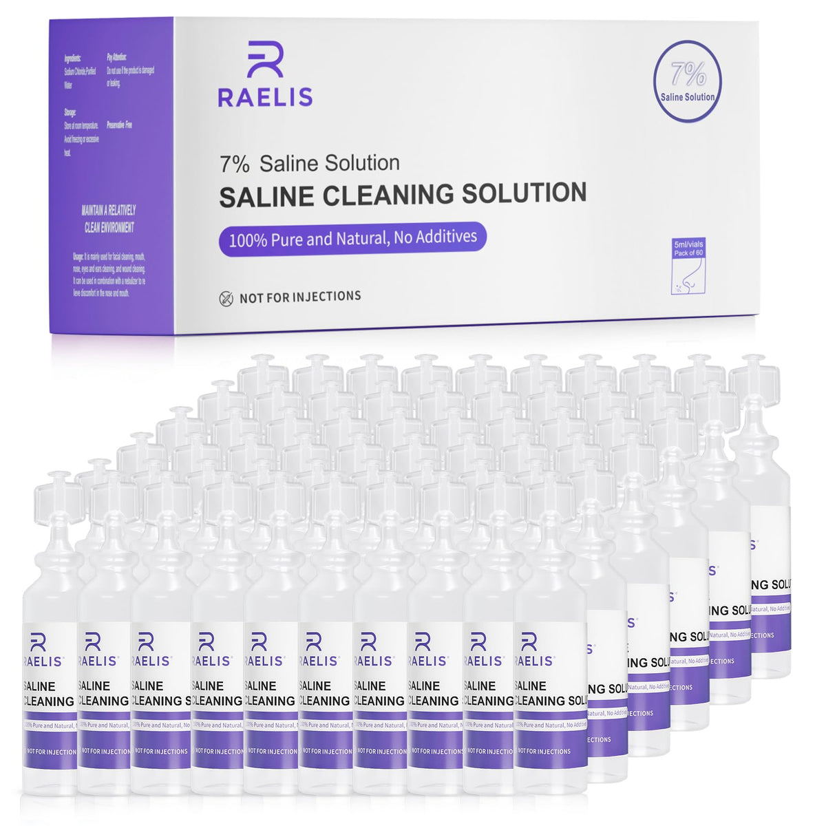 RAELIS solution saline 7% – lot de 60 flacons 5 ml, pratique à la maison.