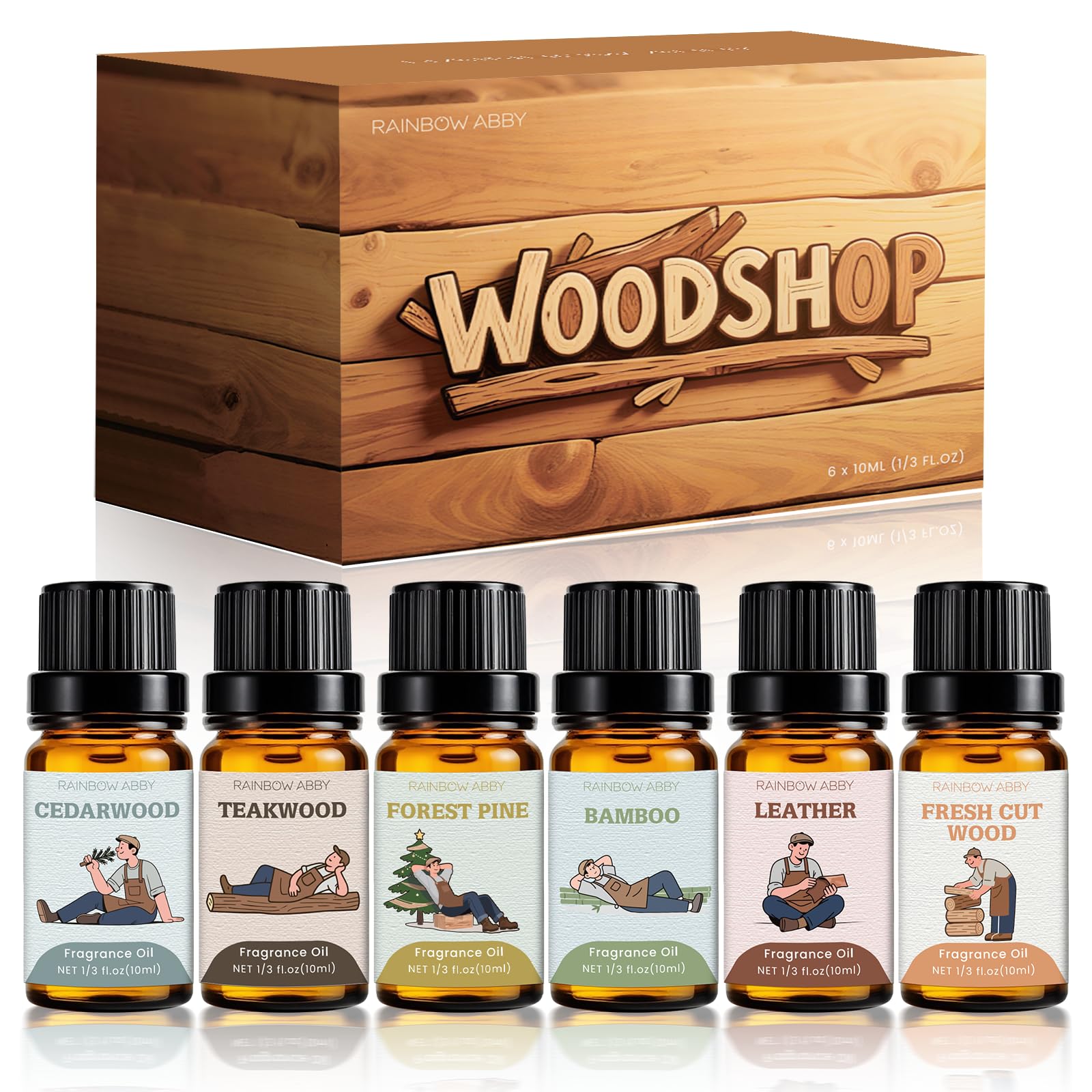 ENSEMBLE d'huiles boisées RAINBOW ABBY Forêt Pin: parfume votre diffuseur et crée une ambiance chaleureuse.