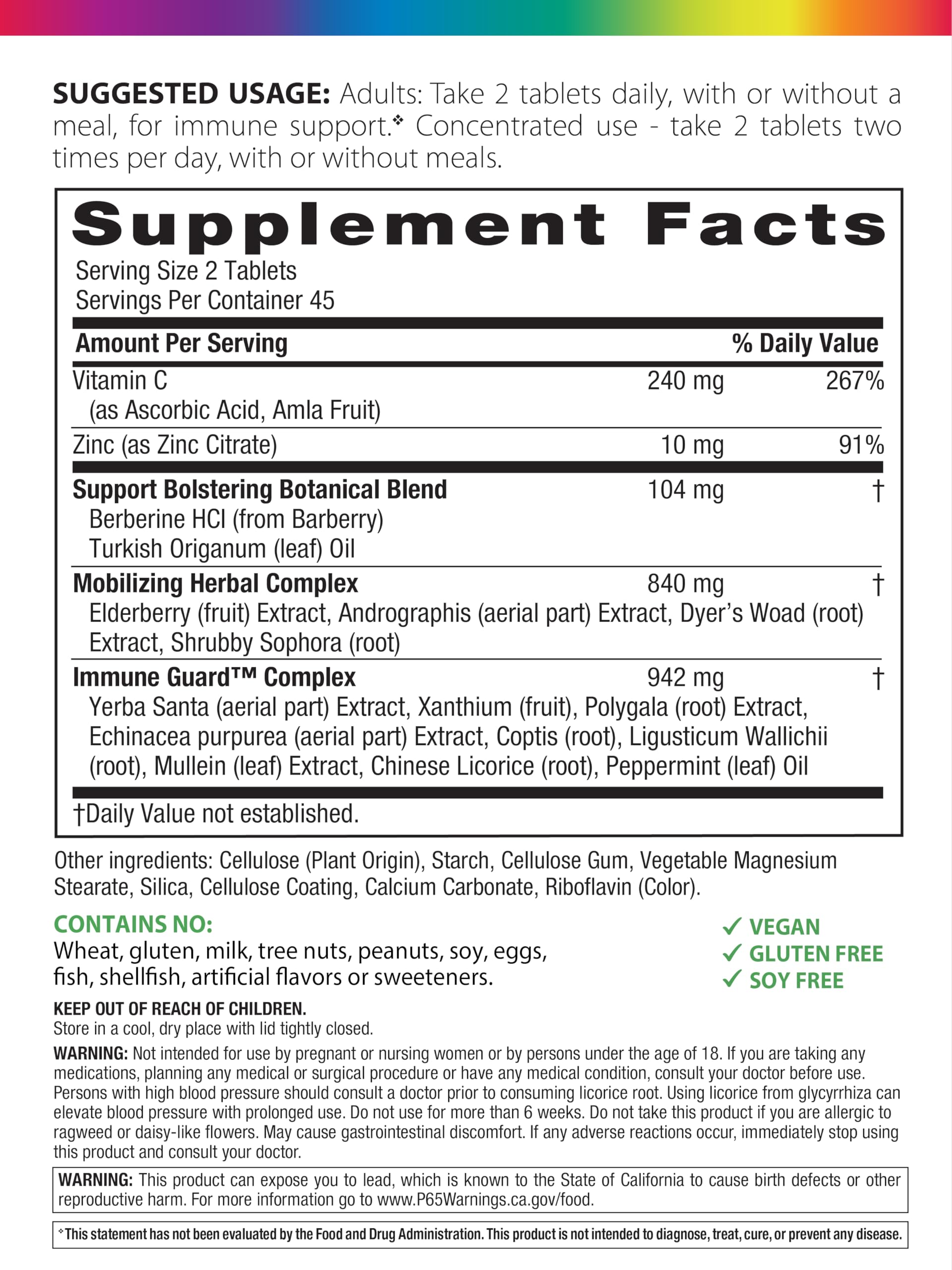 Rainbow Light Counter Attack tablettes 90 : apport en vitamine C et zinc.