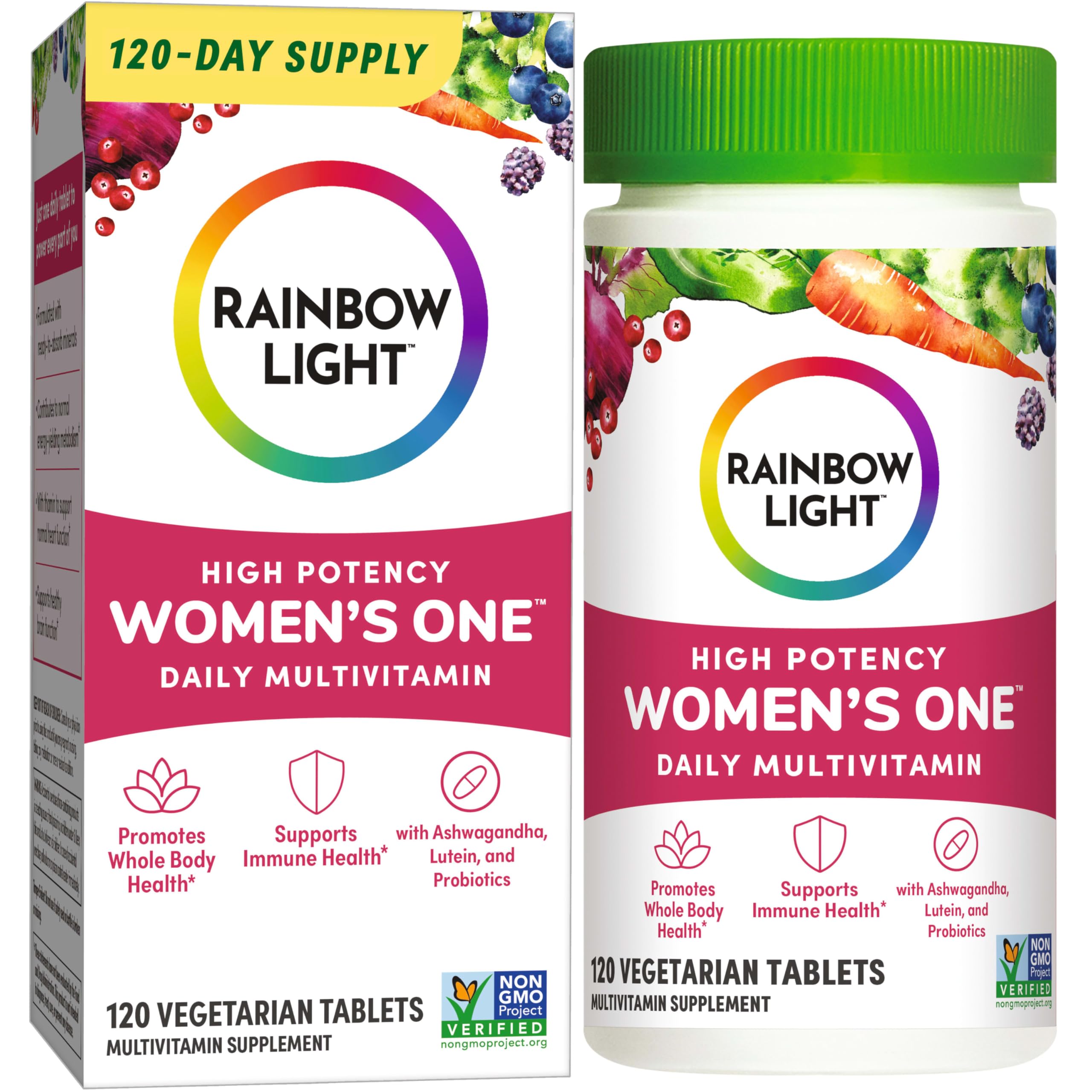 Rainbow Light Femmes One en poudre dans une bouteille prête au mélange matinal.
