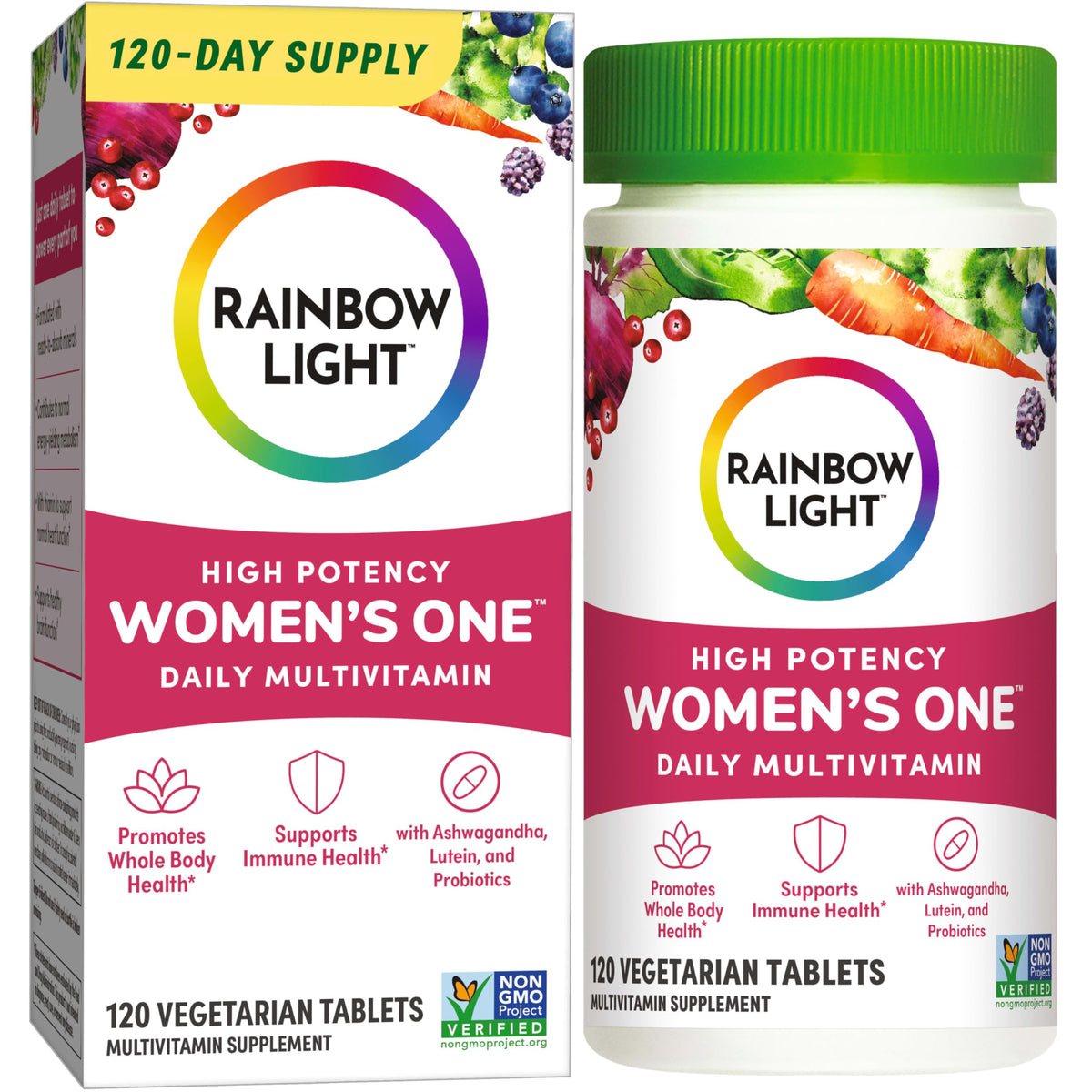Rainbow Light Femmes One en poudre dans une bouteille prête au mélange matinal.