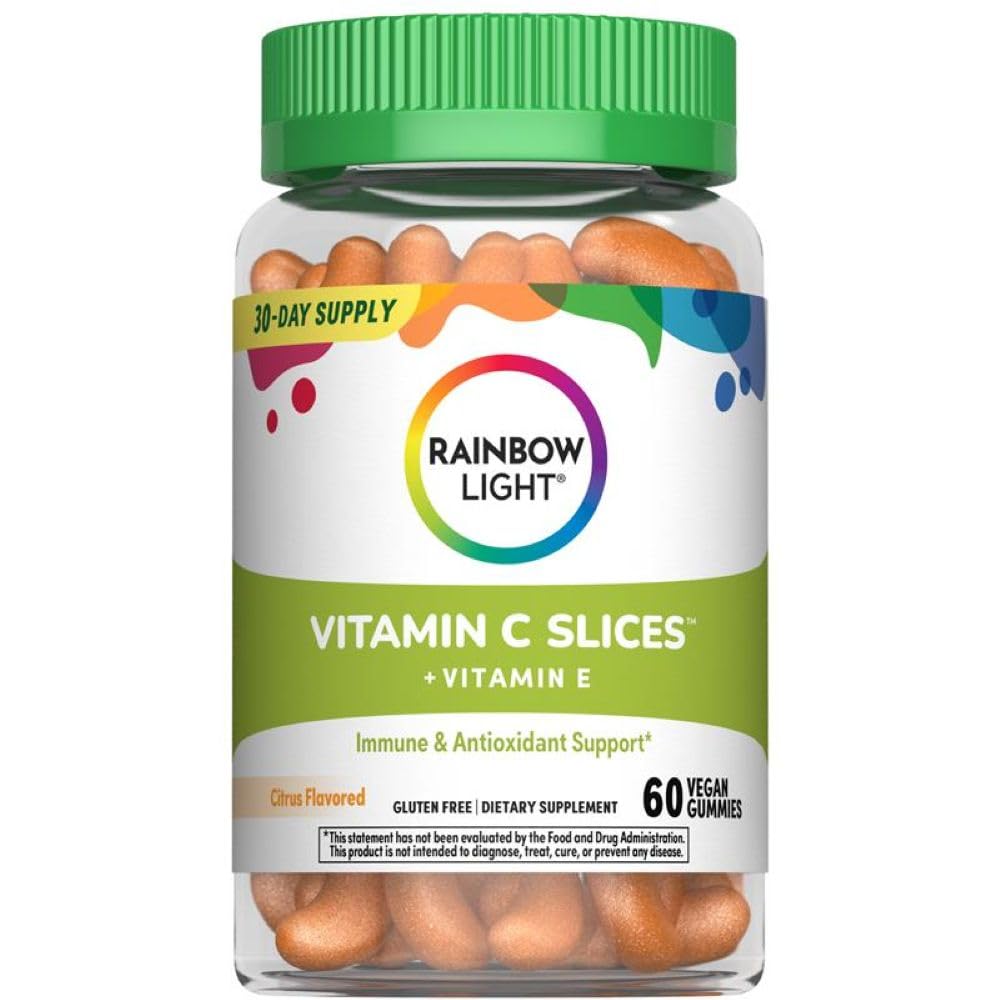Gomme Rainbow Light vitamine C avec vitamine E au goût agrume, soutien immunitaire possible.