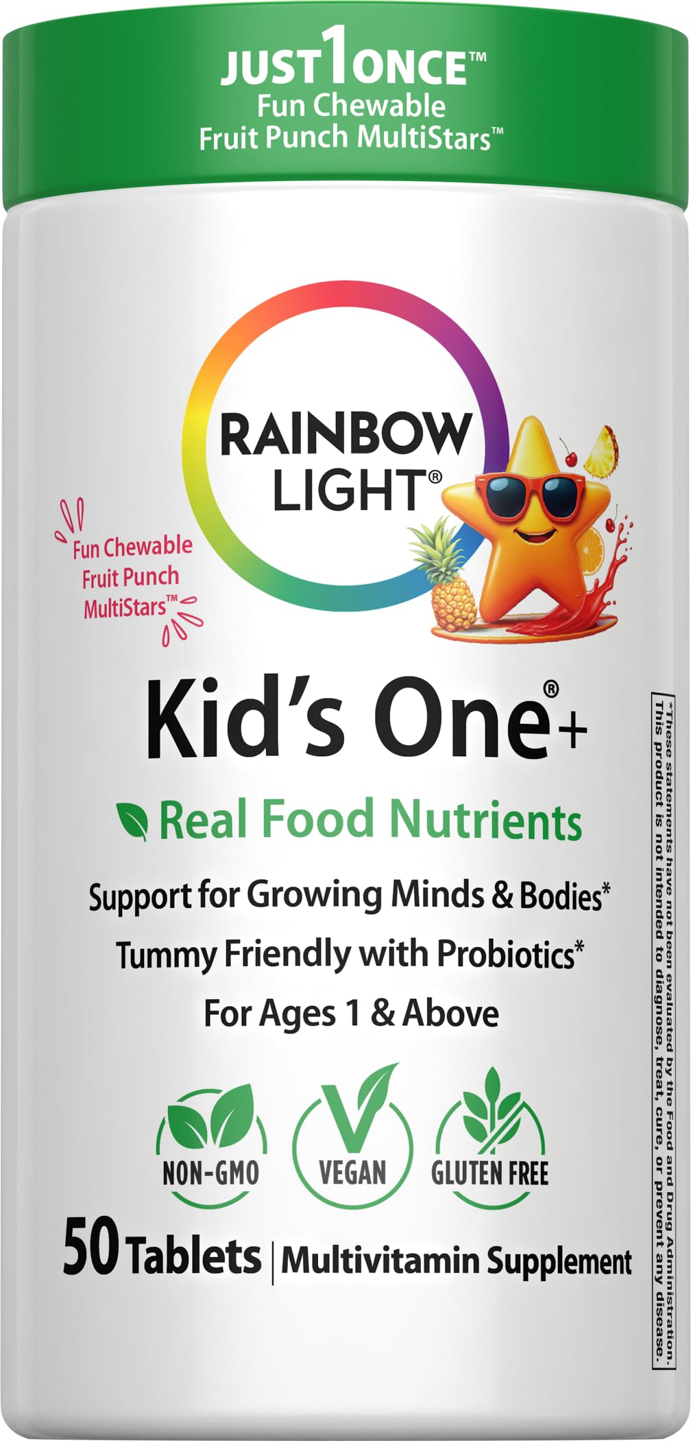 Rainbow Light Kids One, pastilles-masticables fruits-punch, goût agréable et apport nutritionnel.