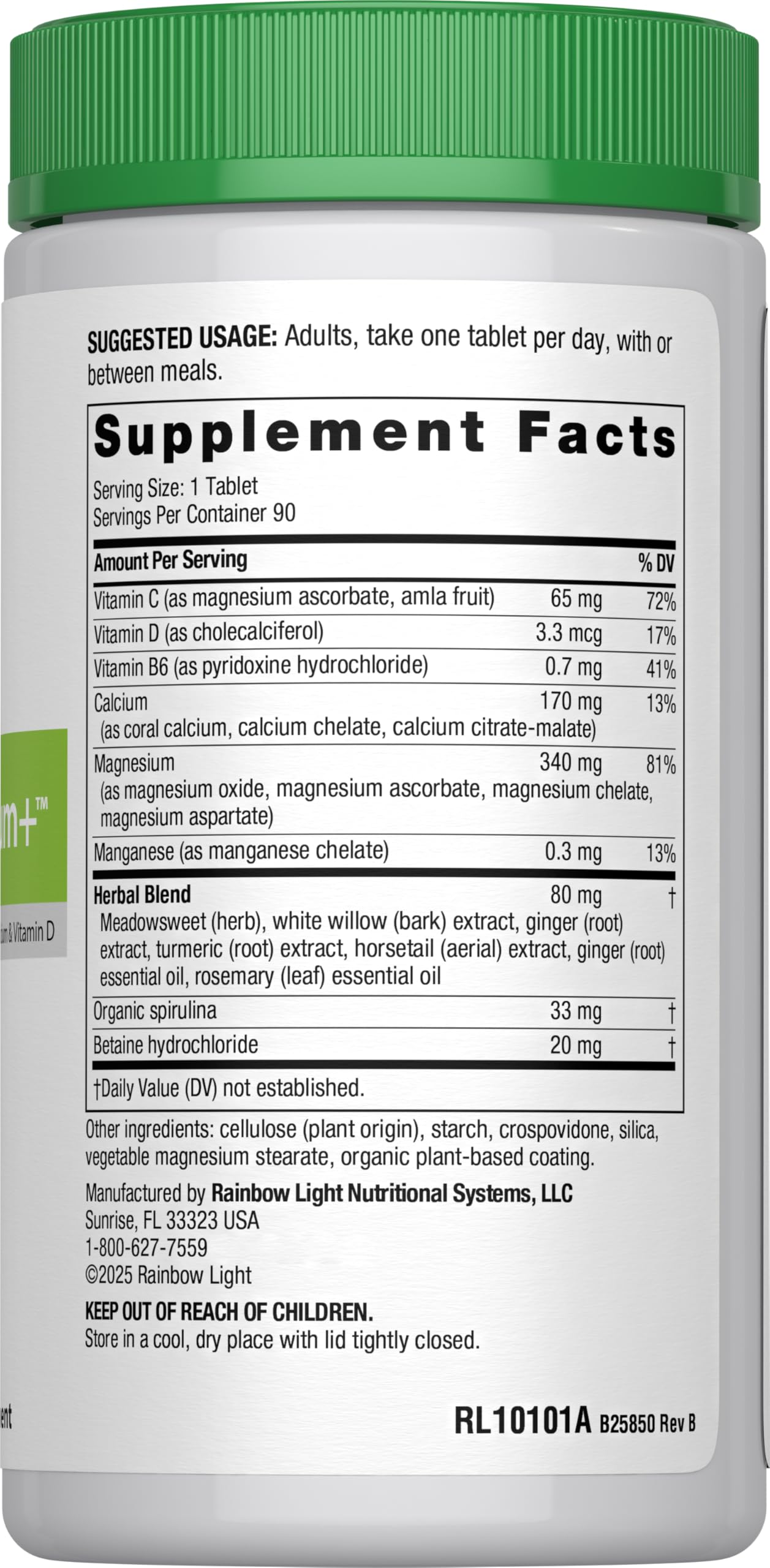 Rainbow Light Magnesium Calcium Plus – utilisation quotidienne, aide au maintien des os et muscles.