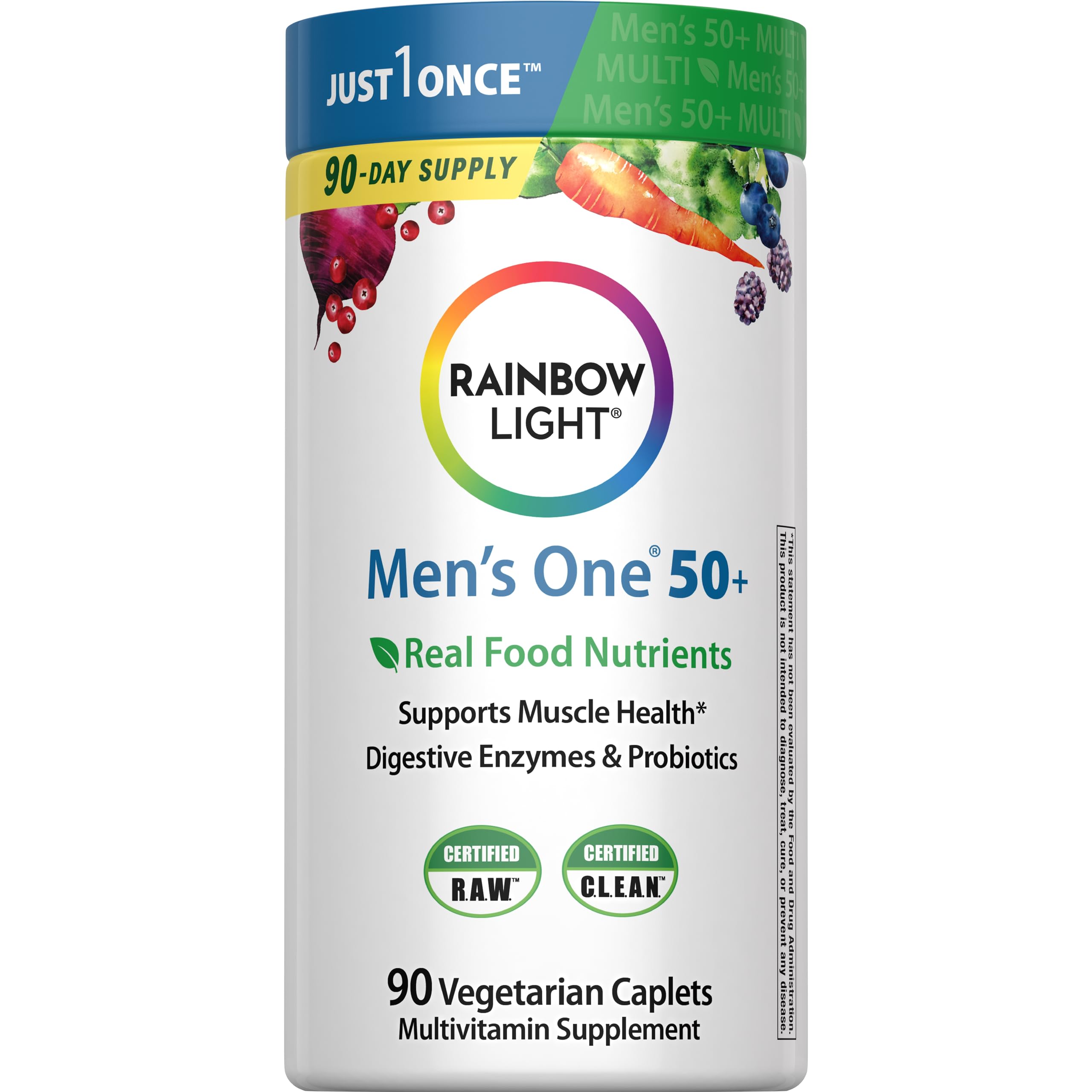 Rainbow Light Mens One 50+ – flacon de tablettes végétariennes faciles à intégrer au quotidien.