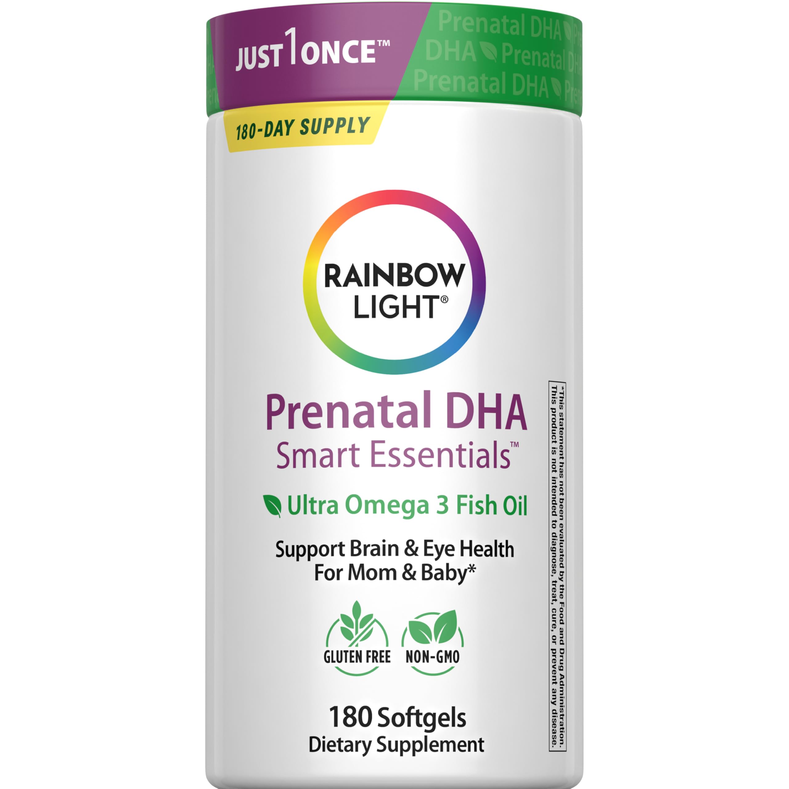 Rainbow Light Prenatal DHA – bouteille, capsules faciles à prendre au goût orange naturel.