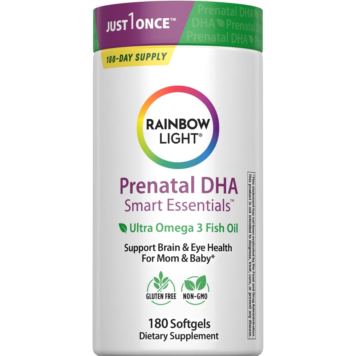 Rainbow Light Prenatal DHA – bouteille, capsules faciles à prendre au goût orange naturel.
