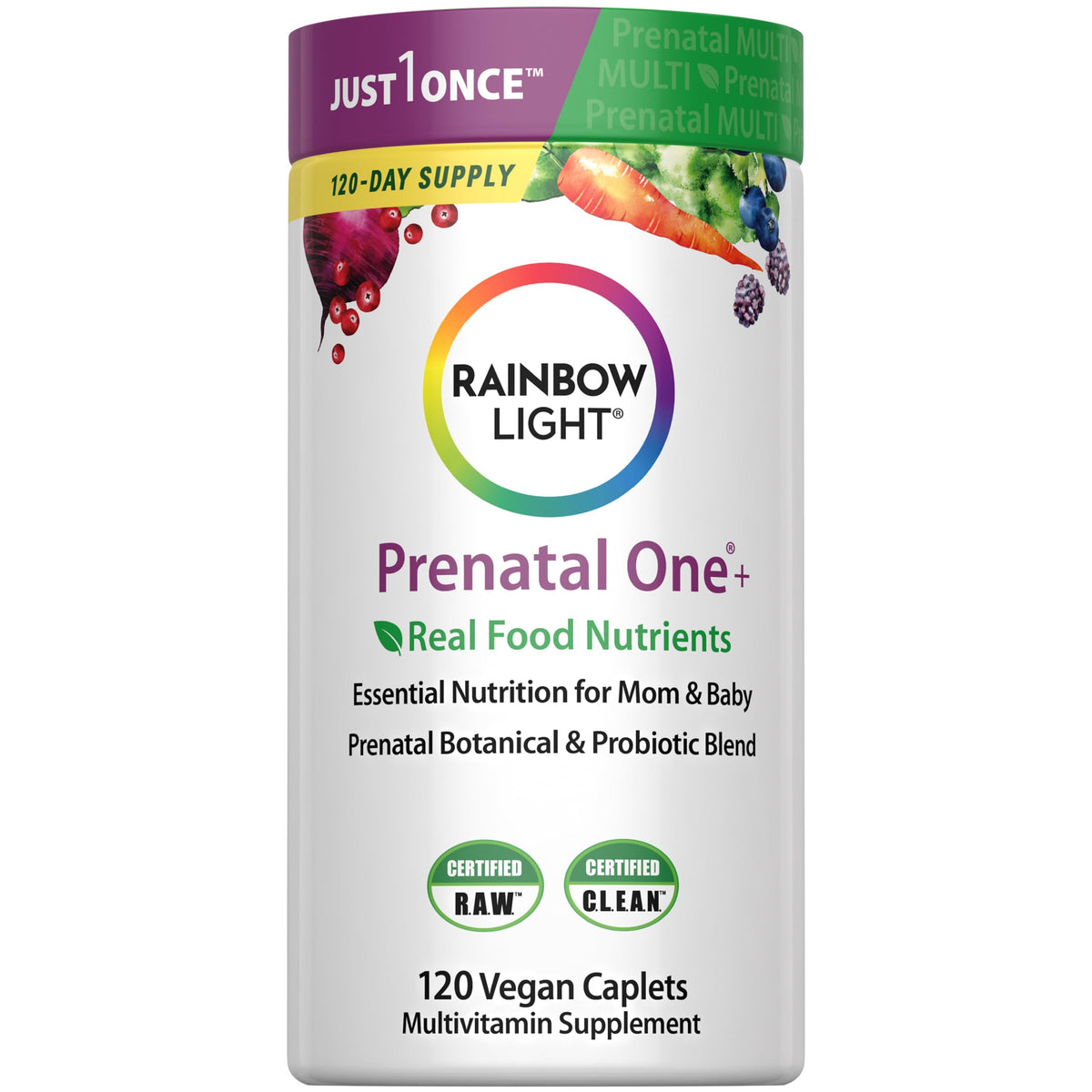Rainbow Light Prenatal One, bouteille pratique pour une prise quotidienne.