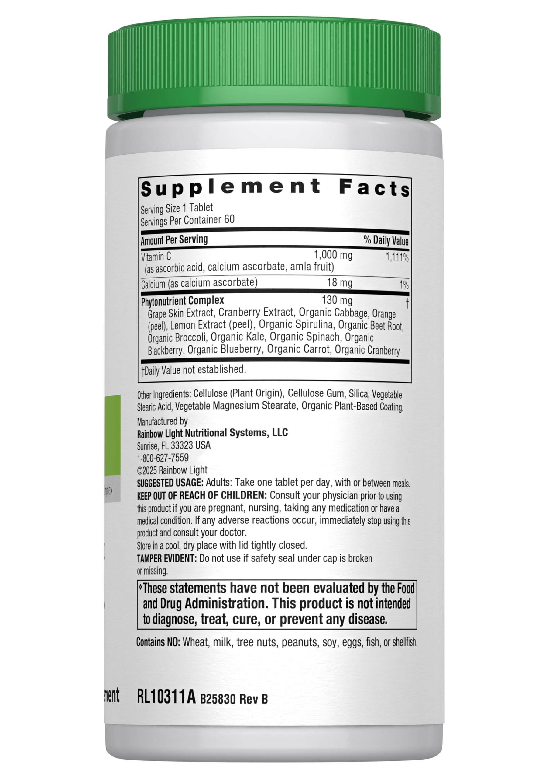 Rainbow Light Vitamine C 1000 mg — comprimés faciles à digérer, format pratique